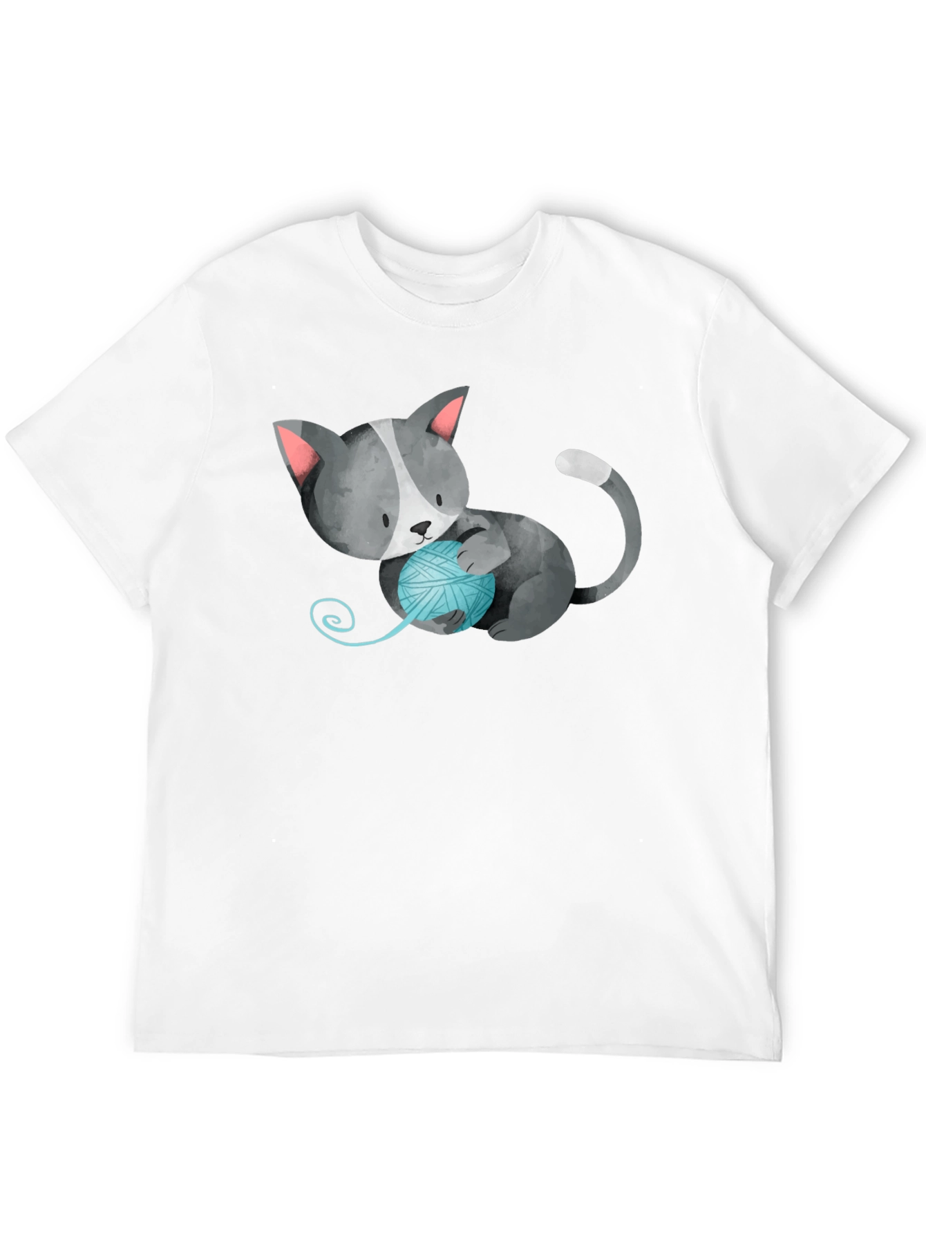 Cute Cat with Yarn Ball Black T-Shirt