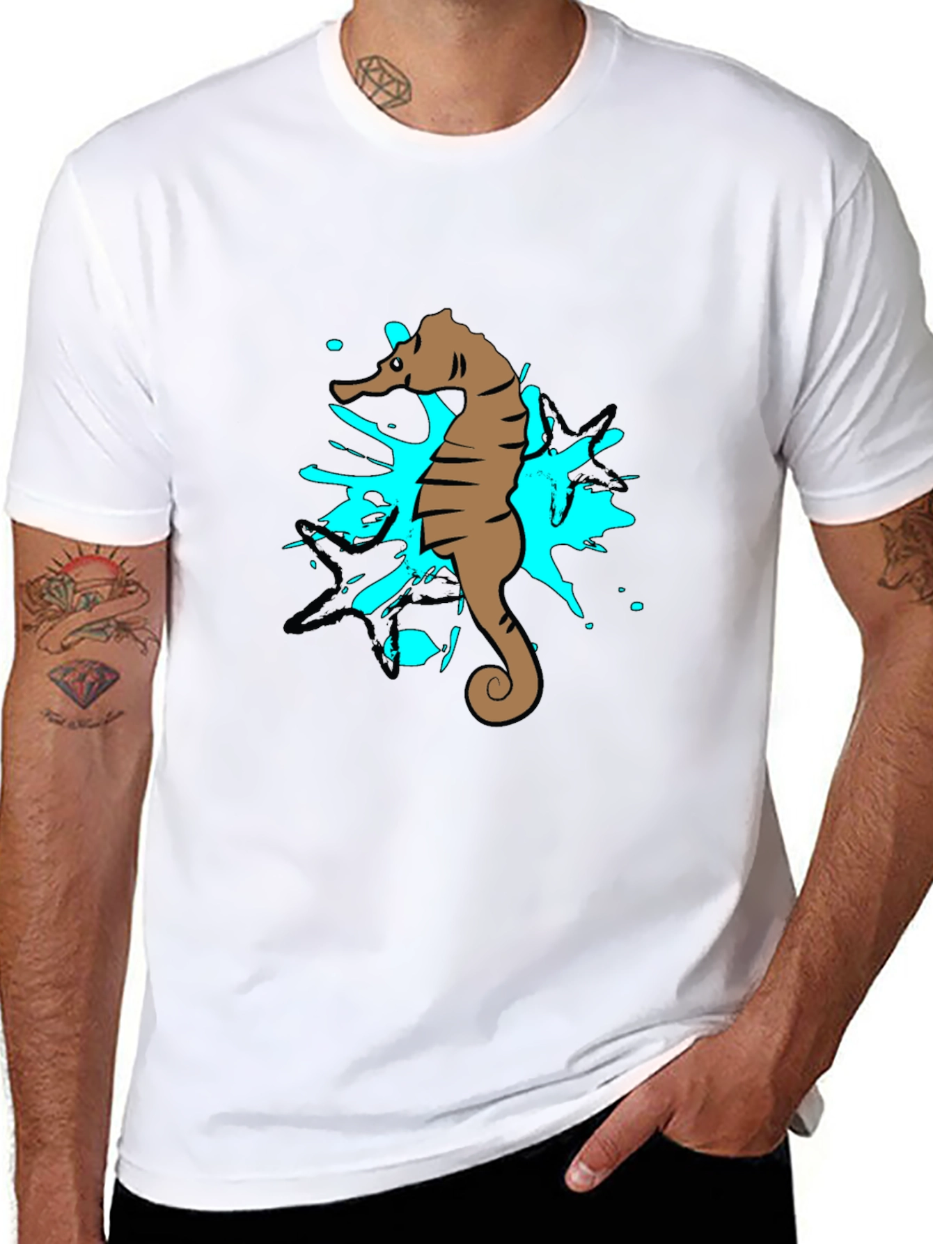 Seahorse Splash Graphic T-Shirt - Black Cotton Tee