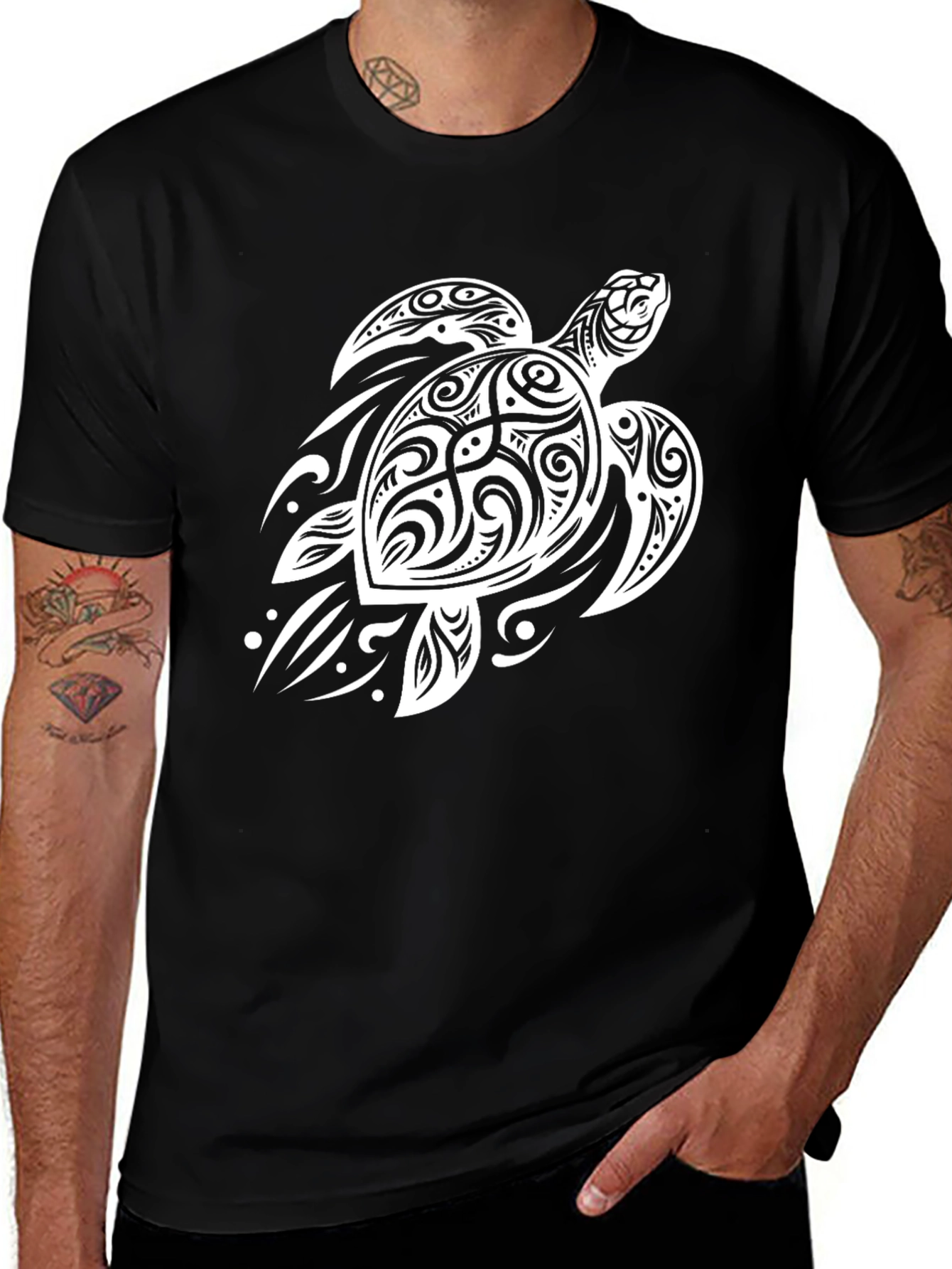 Tribal Turtle Graphic Tee - Black