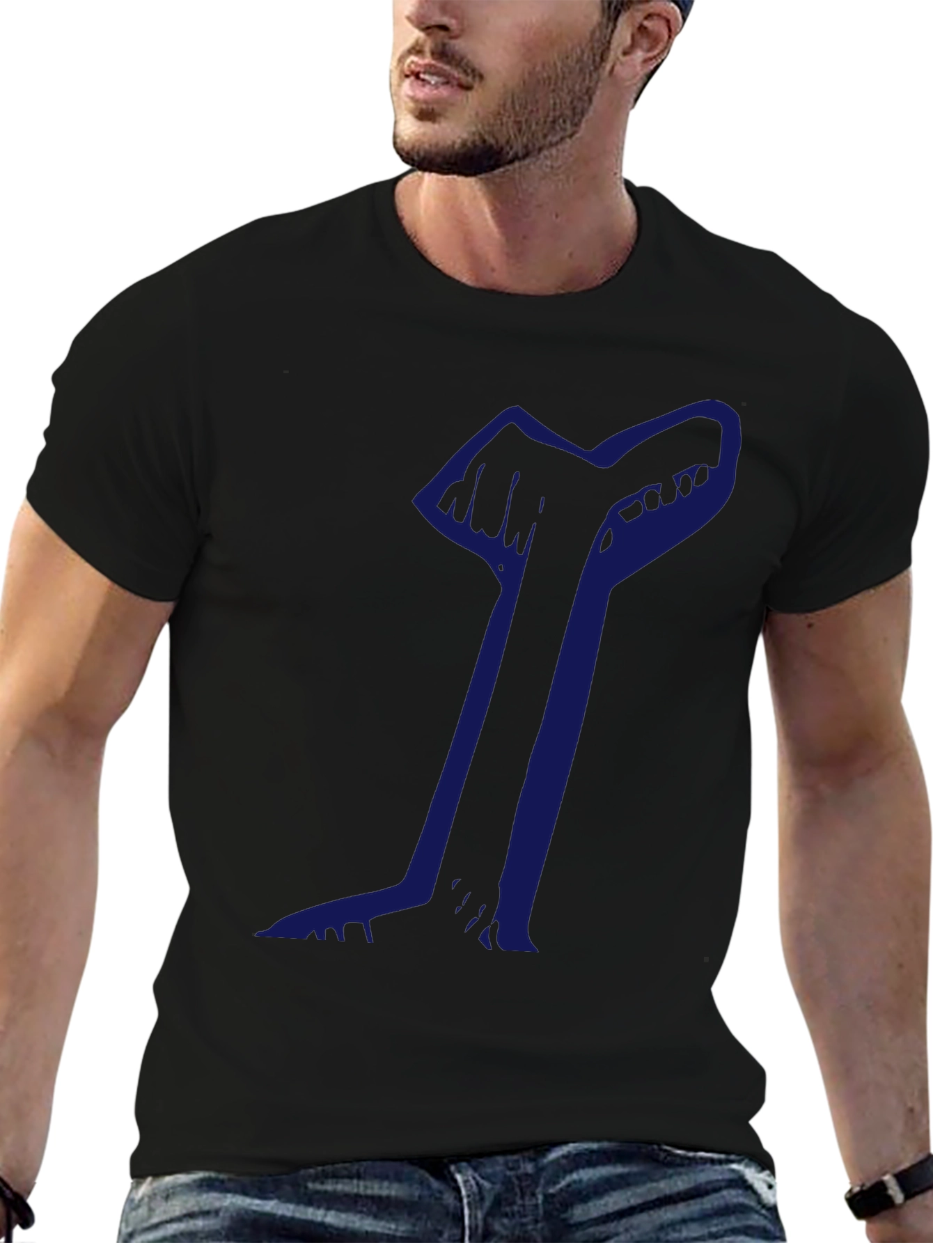 Blue Graphic Print Black T-Shirt