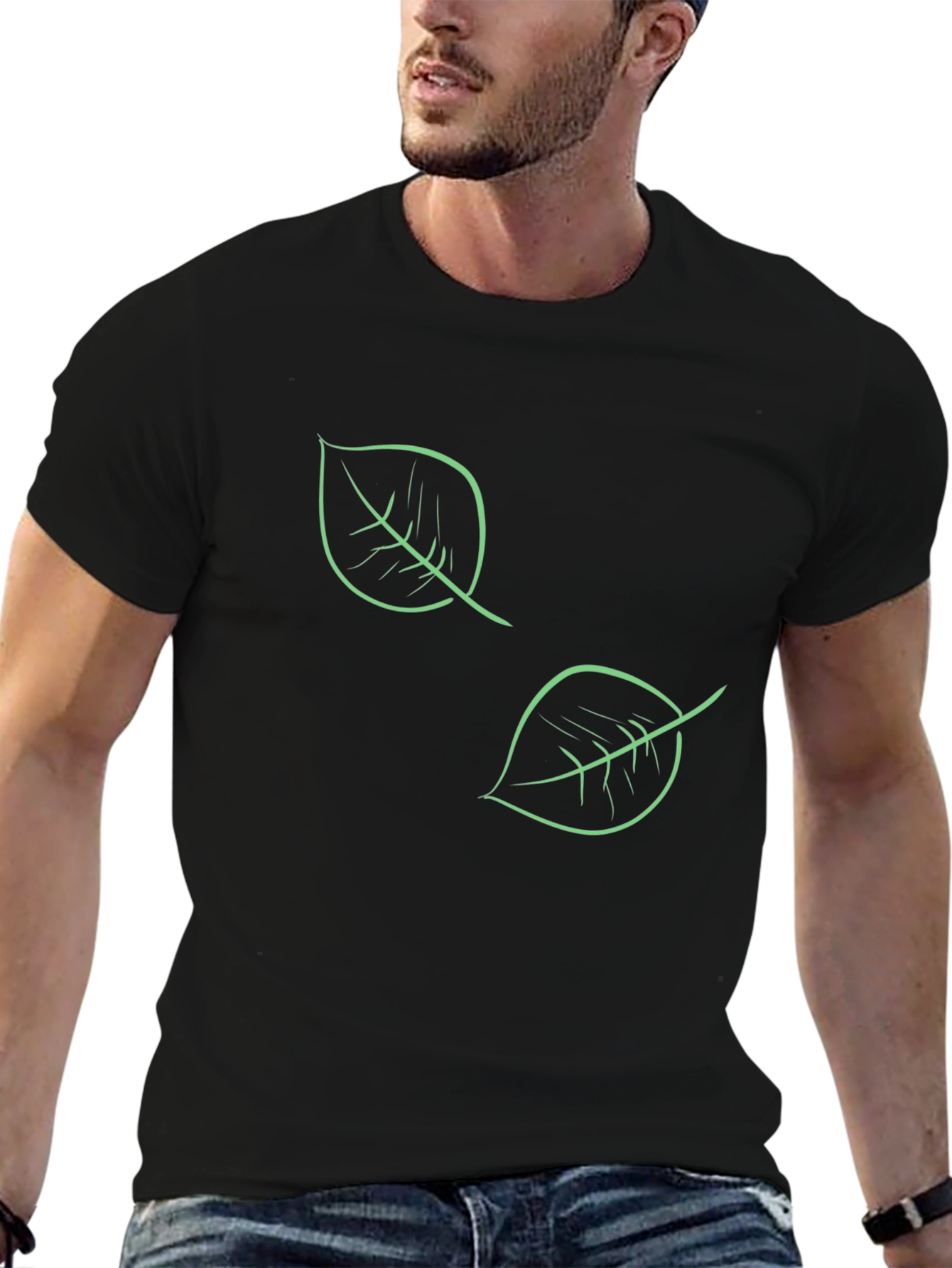 Nature Inspired Black T-Shirt with Leaf Design