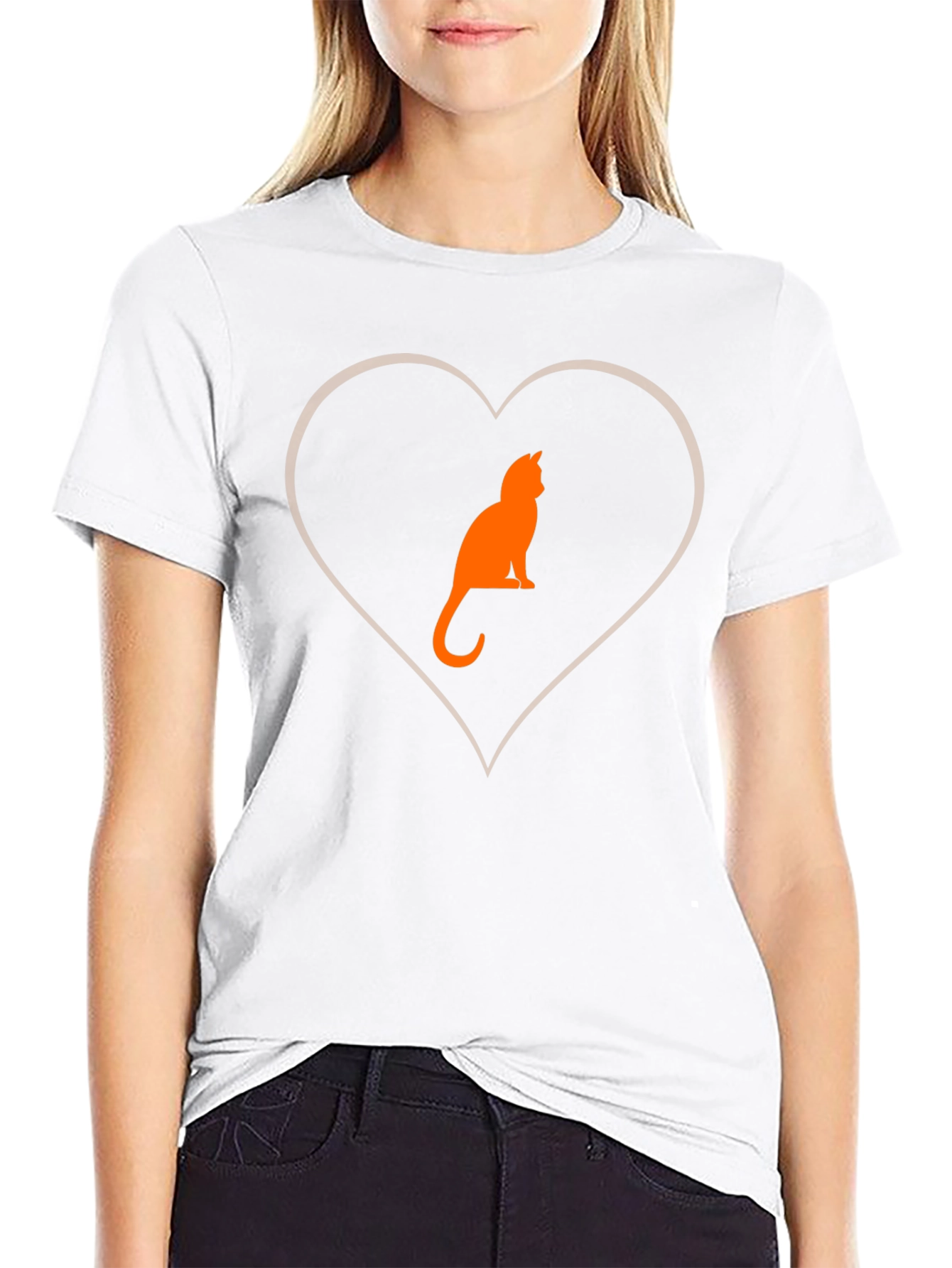 Cat Lover Heart Graphic T-Shirt - Black