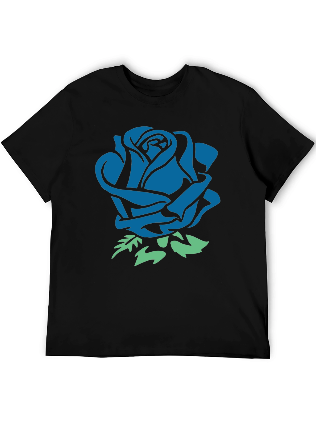 Blue Rose Graphic Black T-Shirt