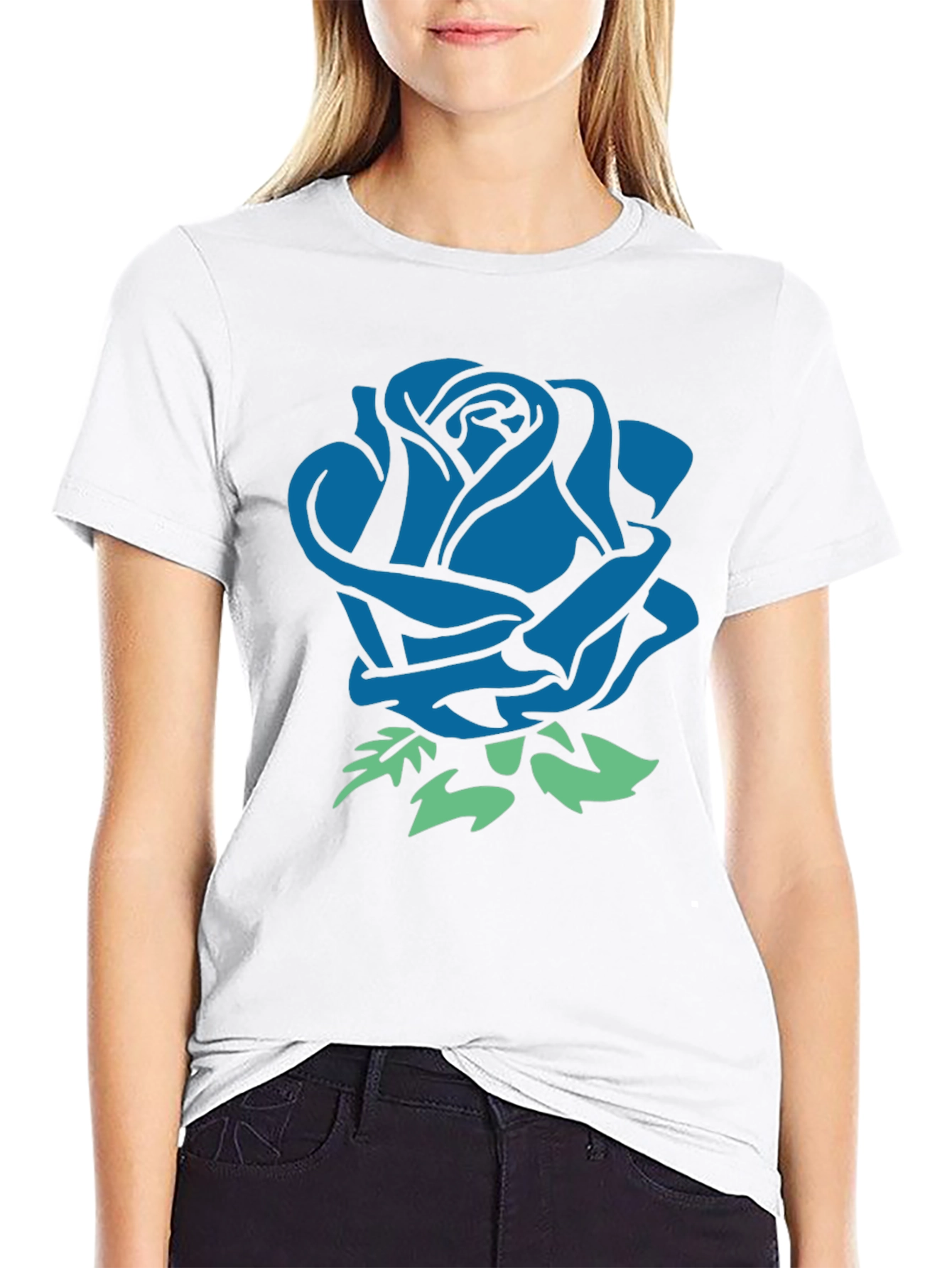 Blue Rose Graphic Black T-Shirt