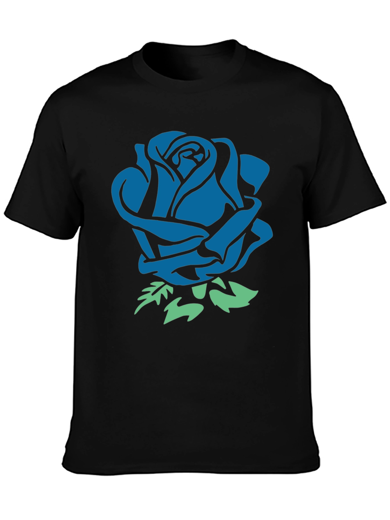 Blue Rose Graphic Black T-Shirt