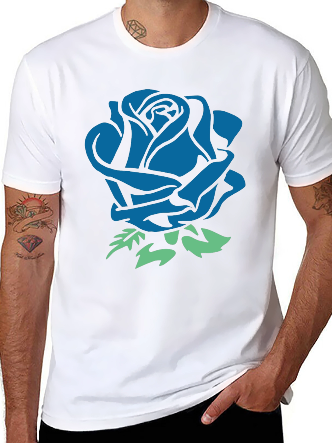 Blue Rose Graphic Black T-Shirt