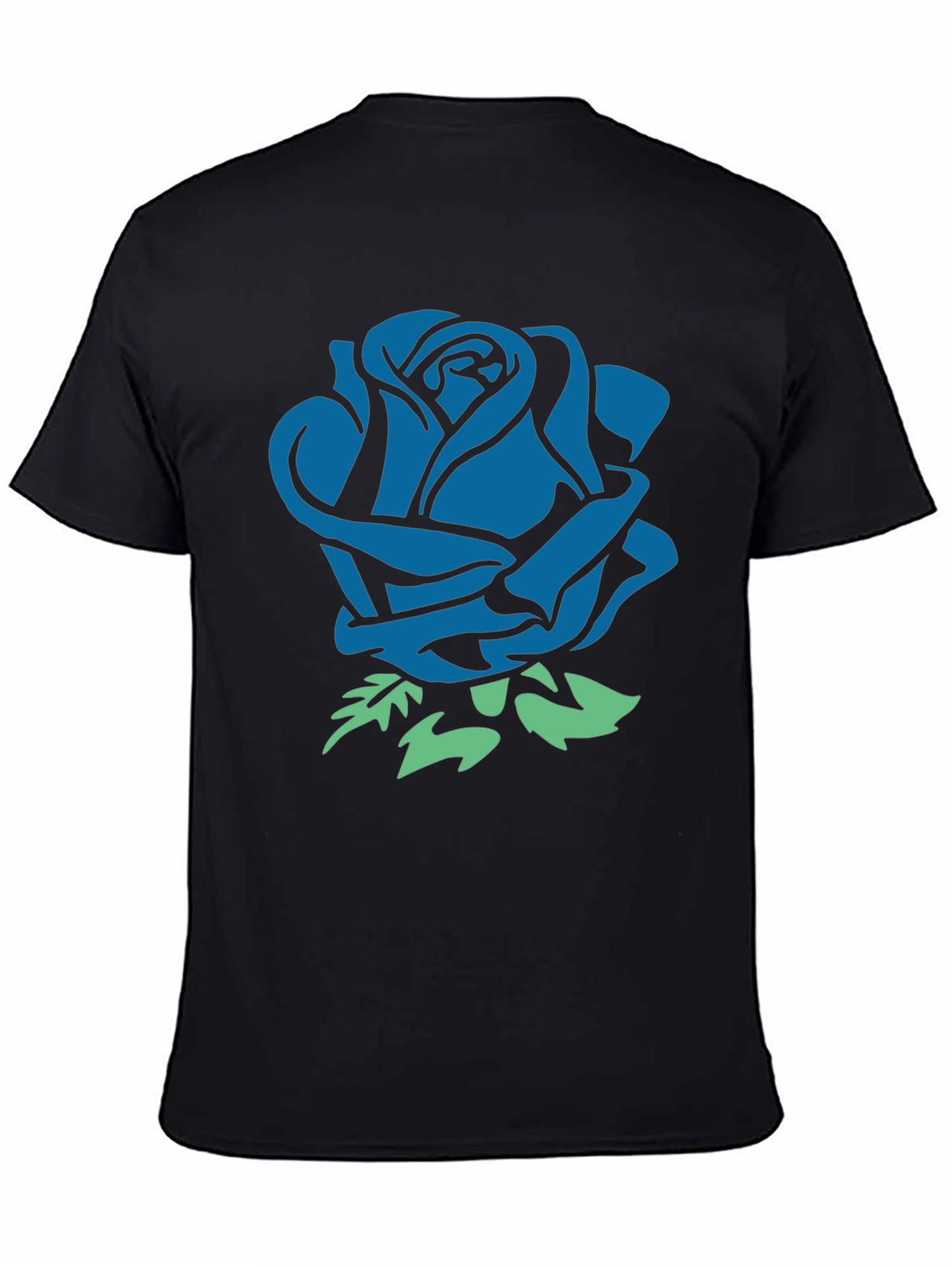 Blue Rose Graphic Black T-Shirt