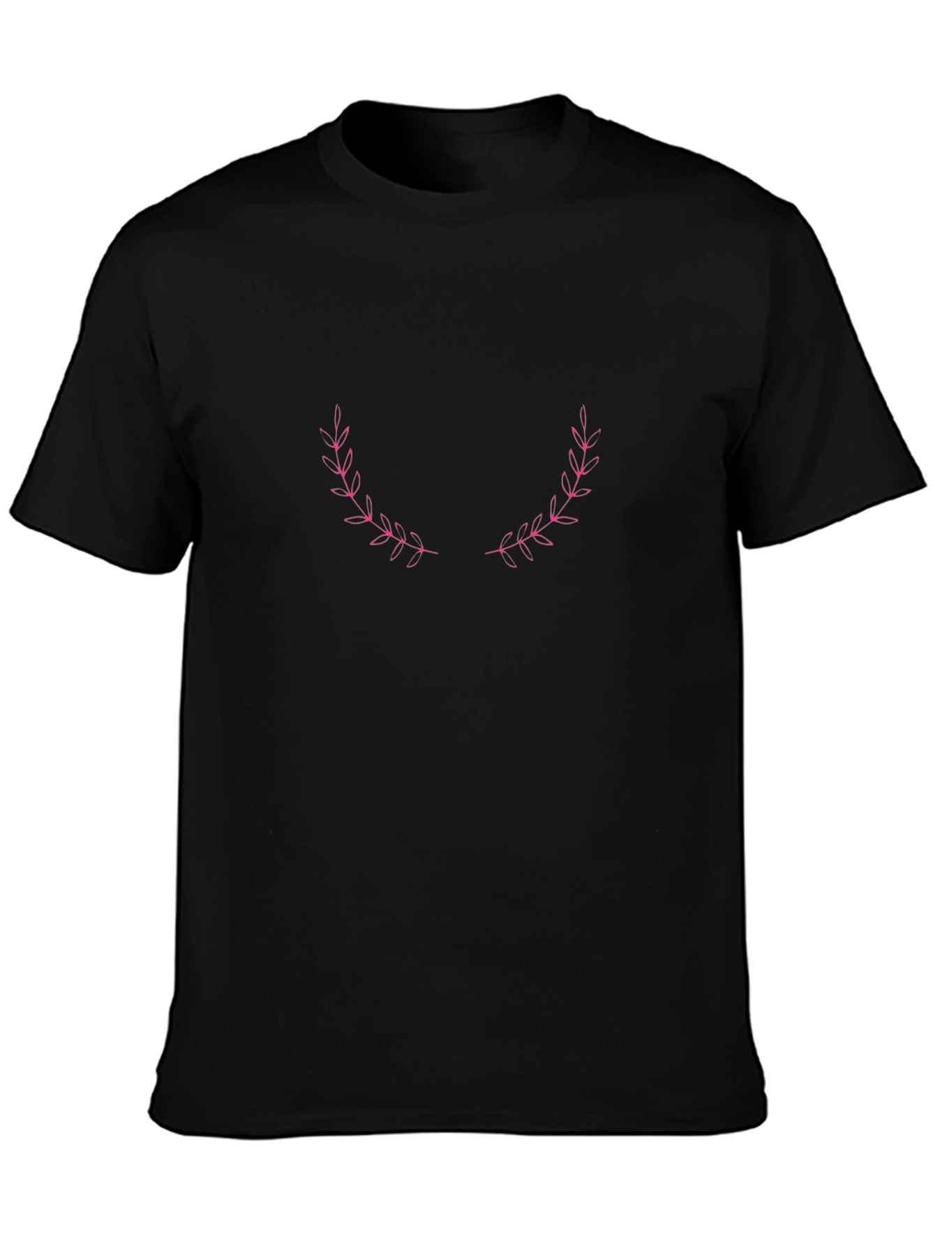 Elegant Pink Laurel Wreath Black T-Shirt