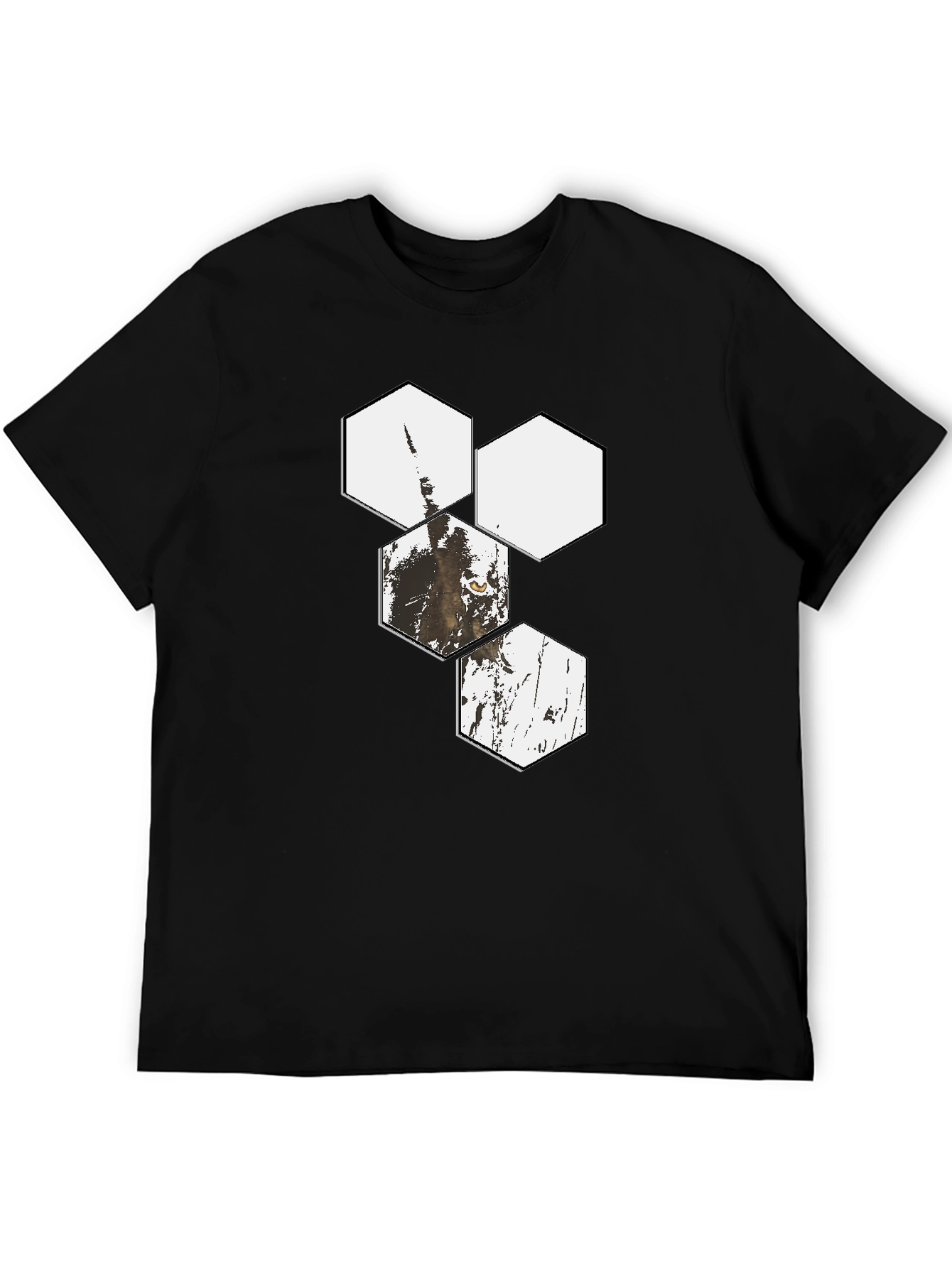 Geometric Wolf Print Black T-Shirt