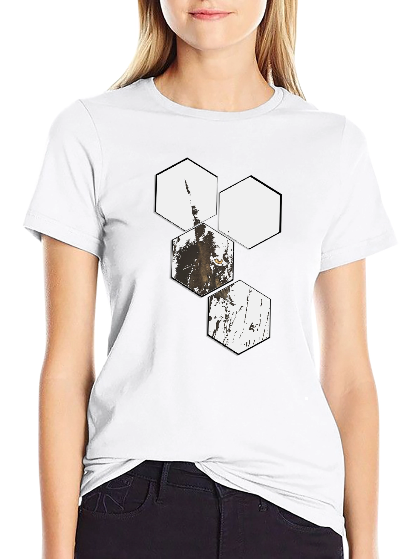 Geometric Wolf Print Black T-Shirt