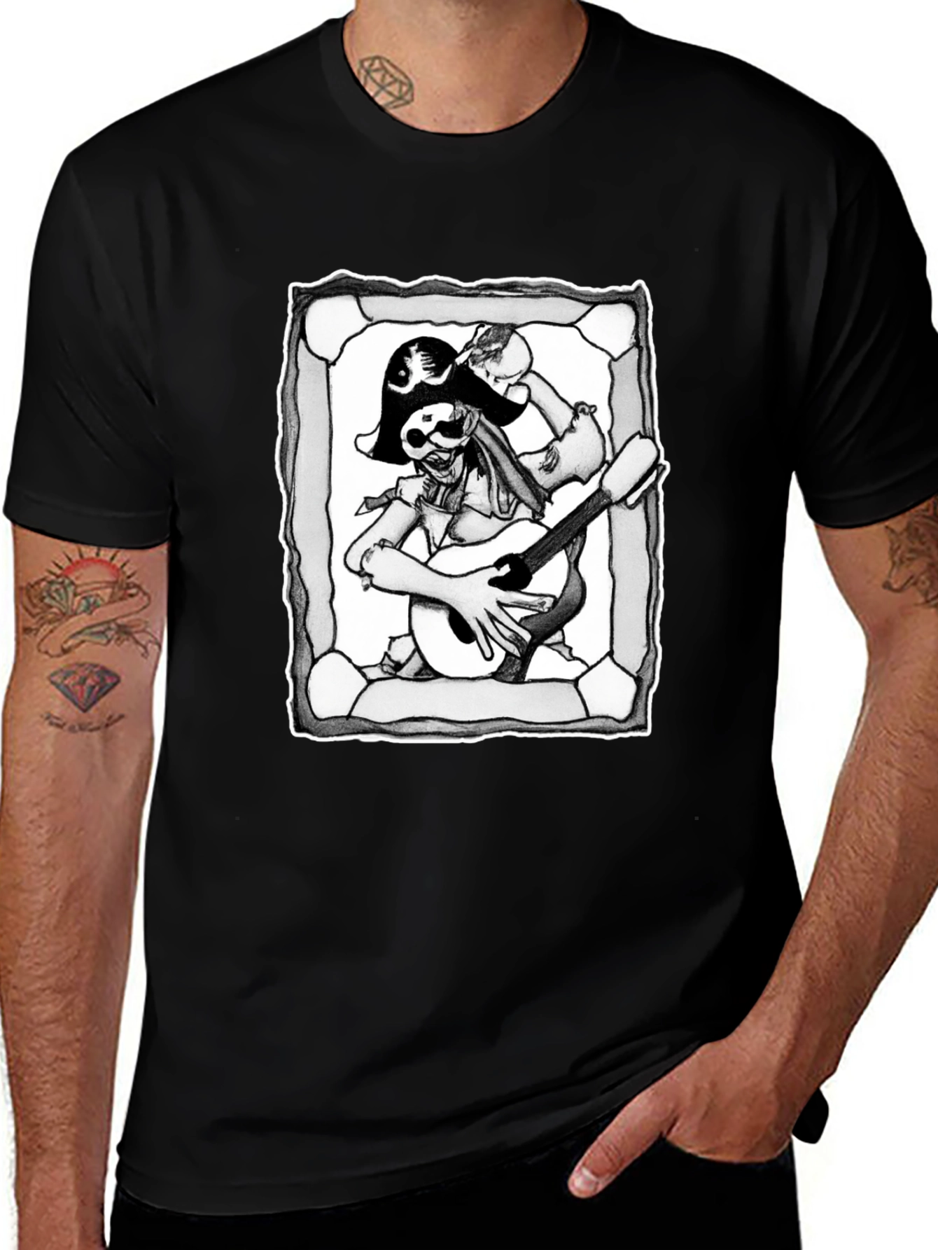 Pirate Skeleton Guitar Graphic T-Shirt