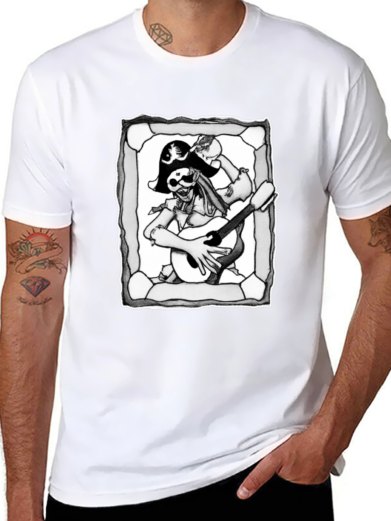 Pirate Skeleton Guitar Graphic T-Shirt