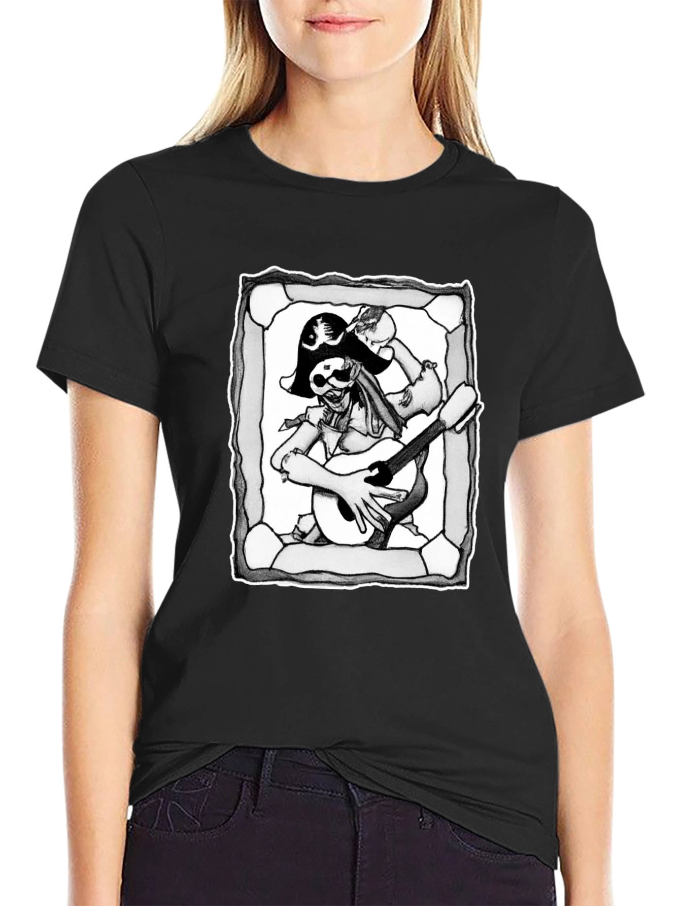 Pirate Skeleton Guitar Graphic T-Shirt