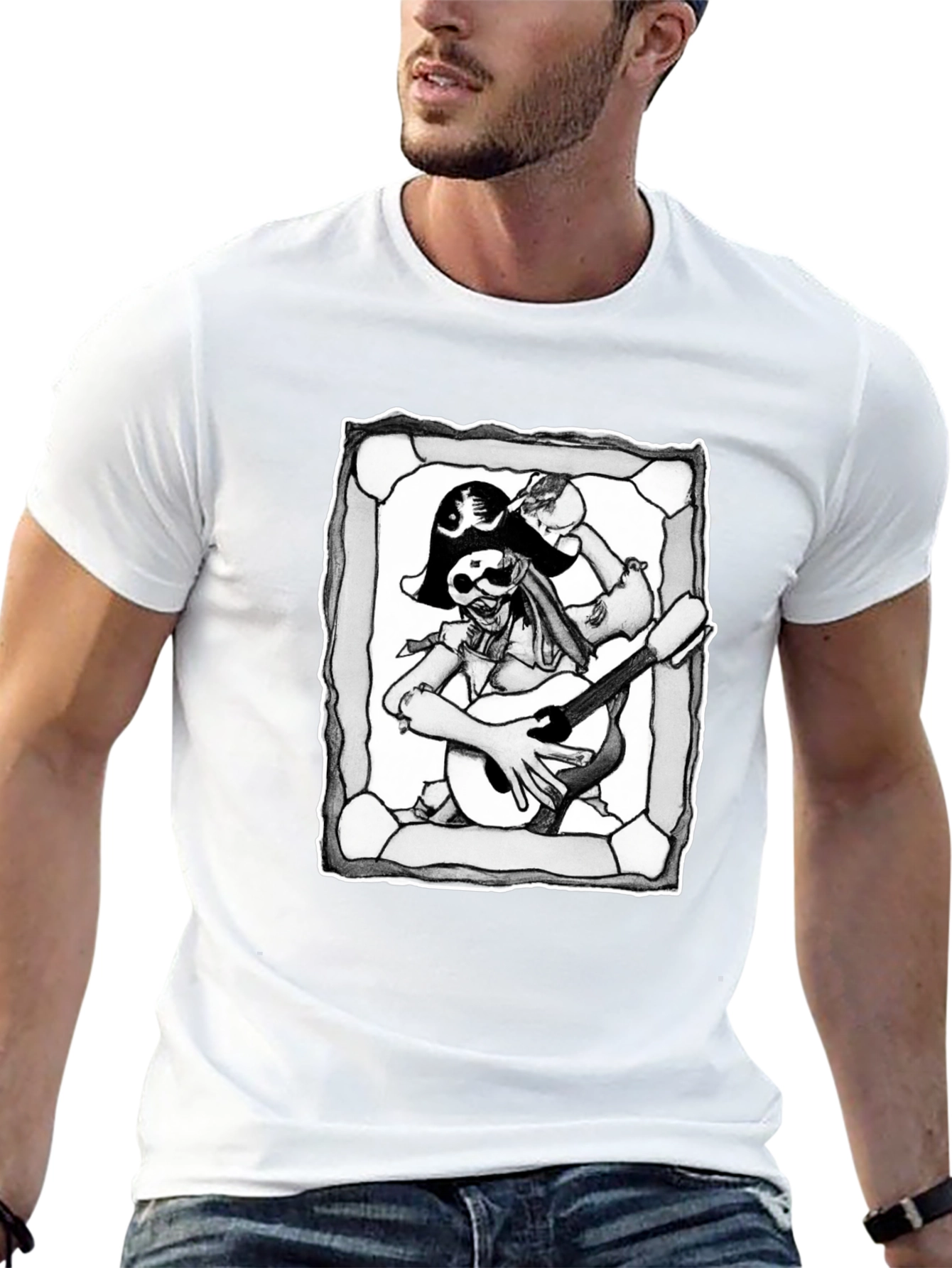 Pirate Skeleton Guitar Graphic T-Shirt