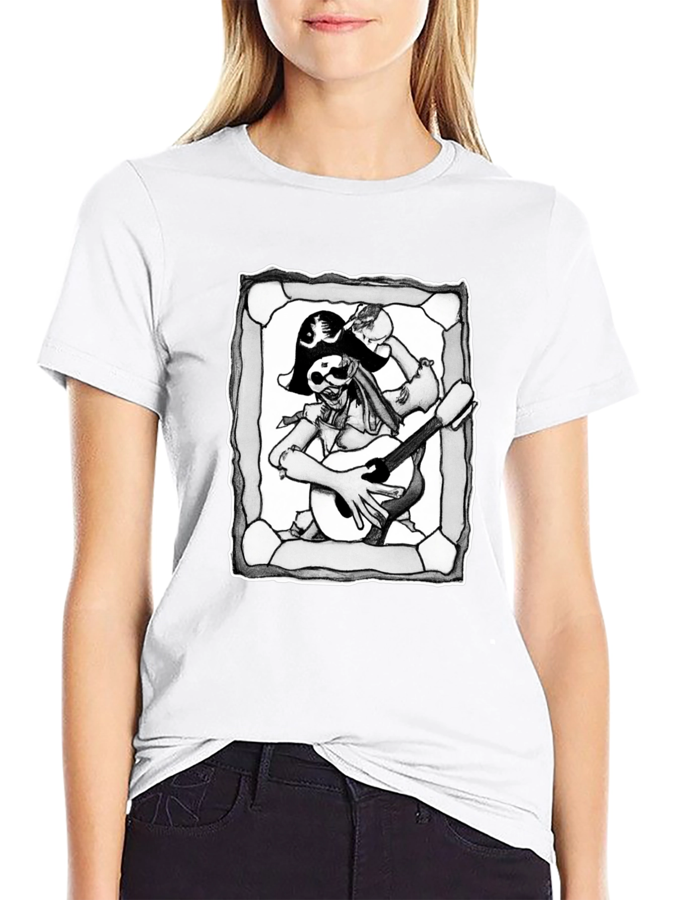 Pirate Skeleton Guitar Graphic T-Shirt