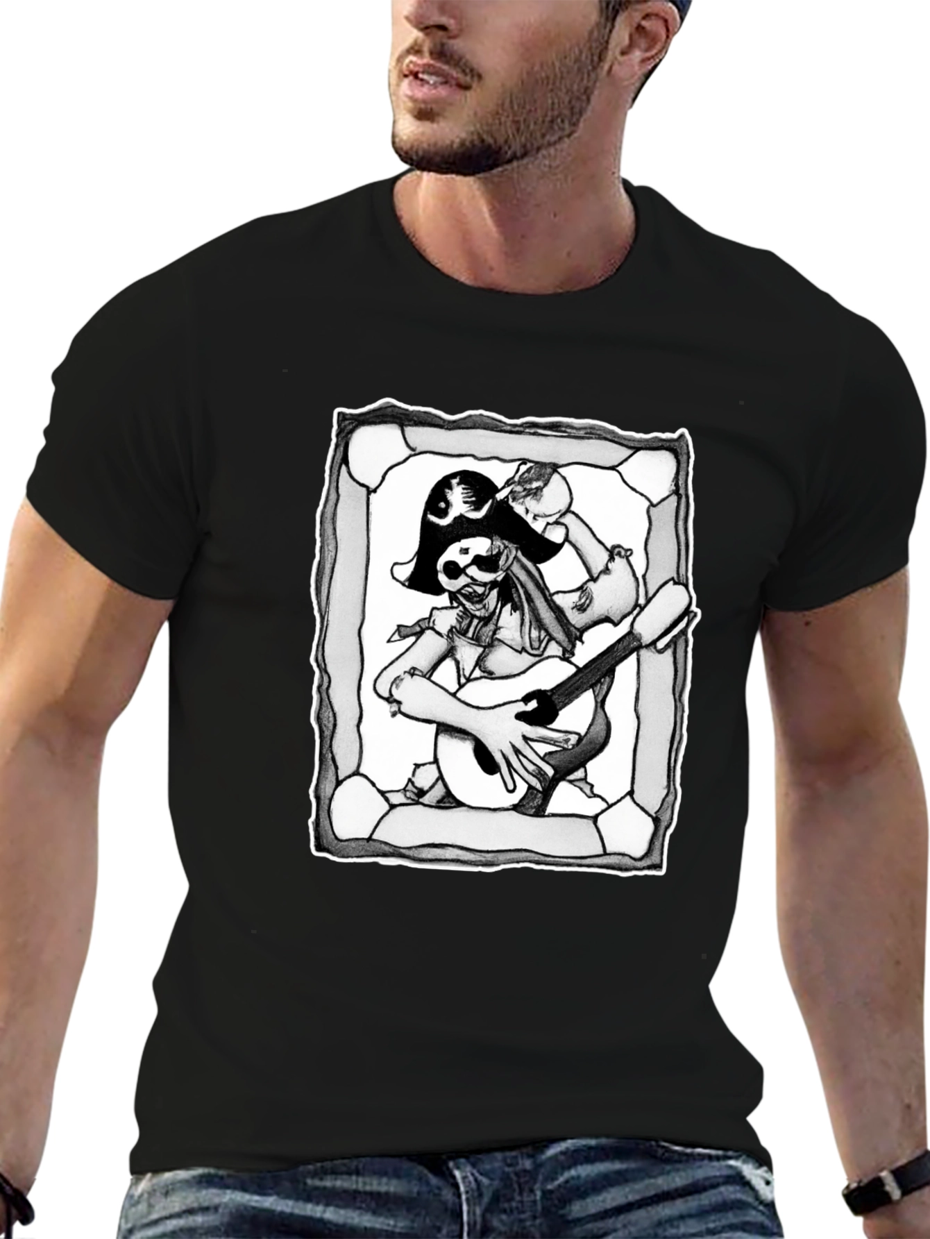 Pirate Skeleton Guitar Graphic T-Shirt