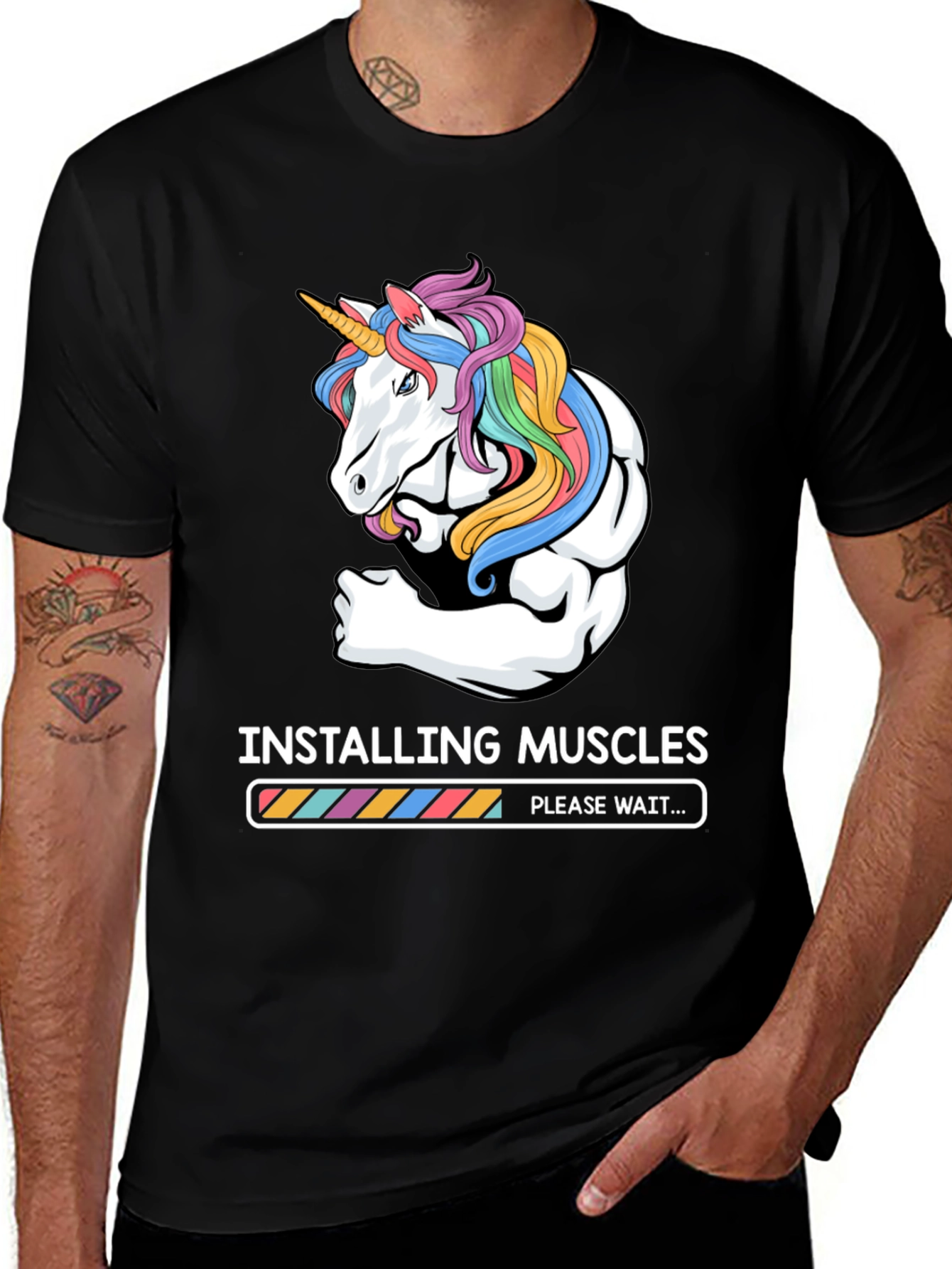 Unicorn Muscle Loading Black T-Shirt