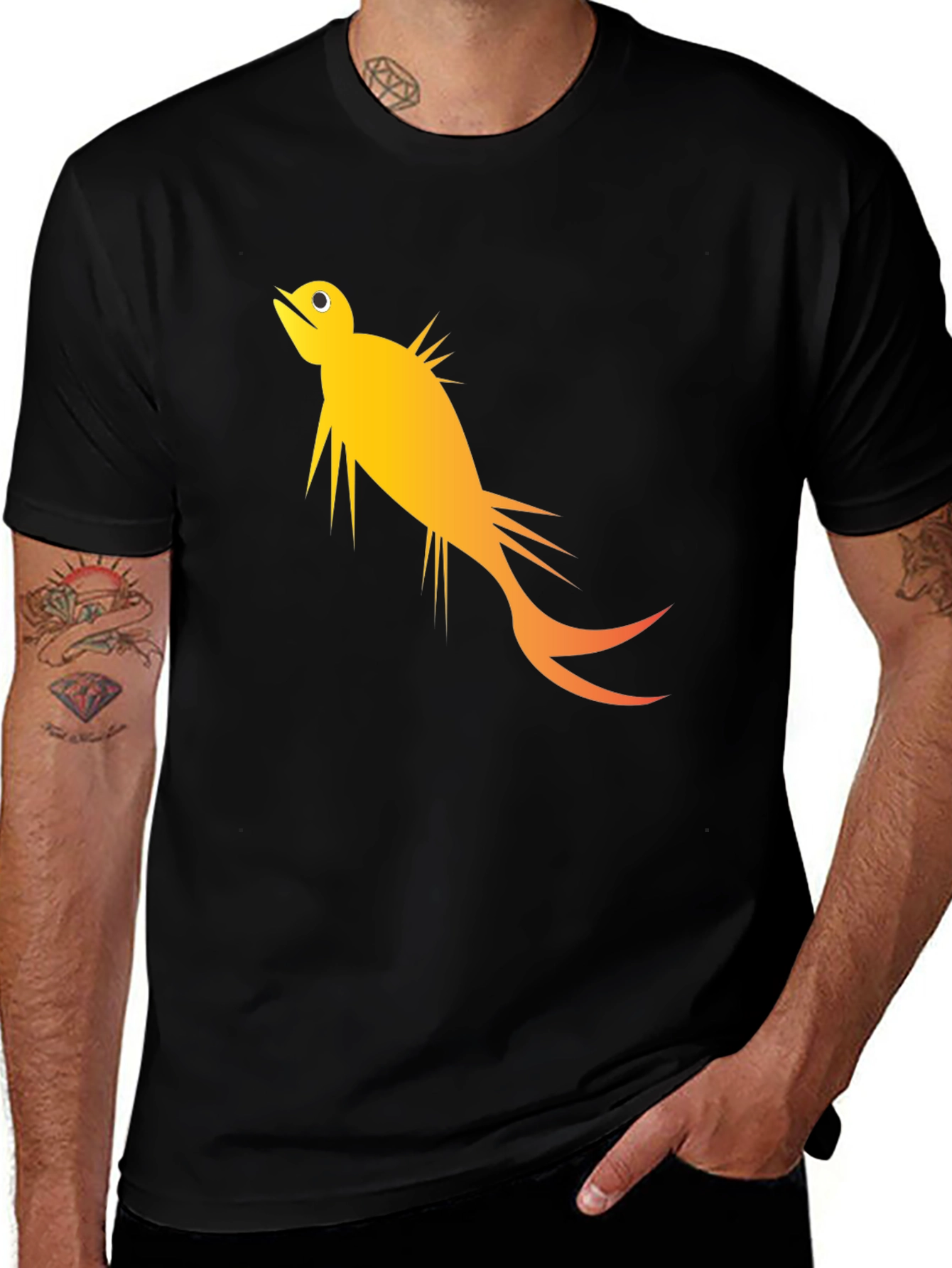 Stylized Fish Graphic Tee - Black