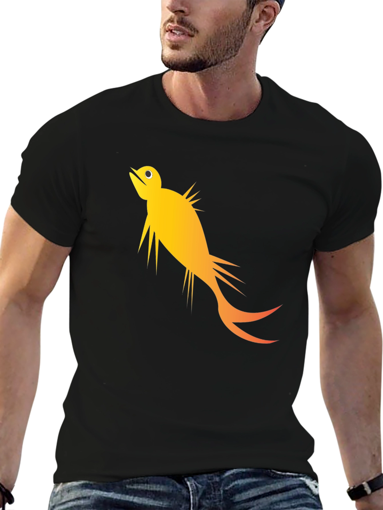 Stylized Fish Graphic Tee - Black