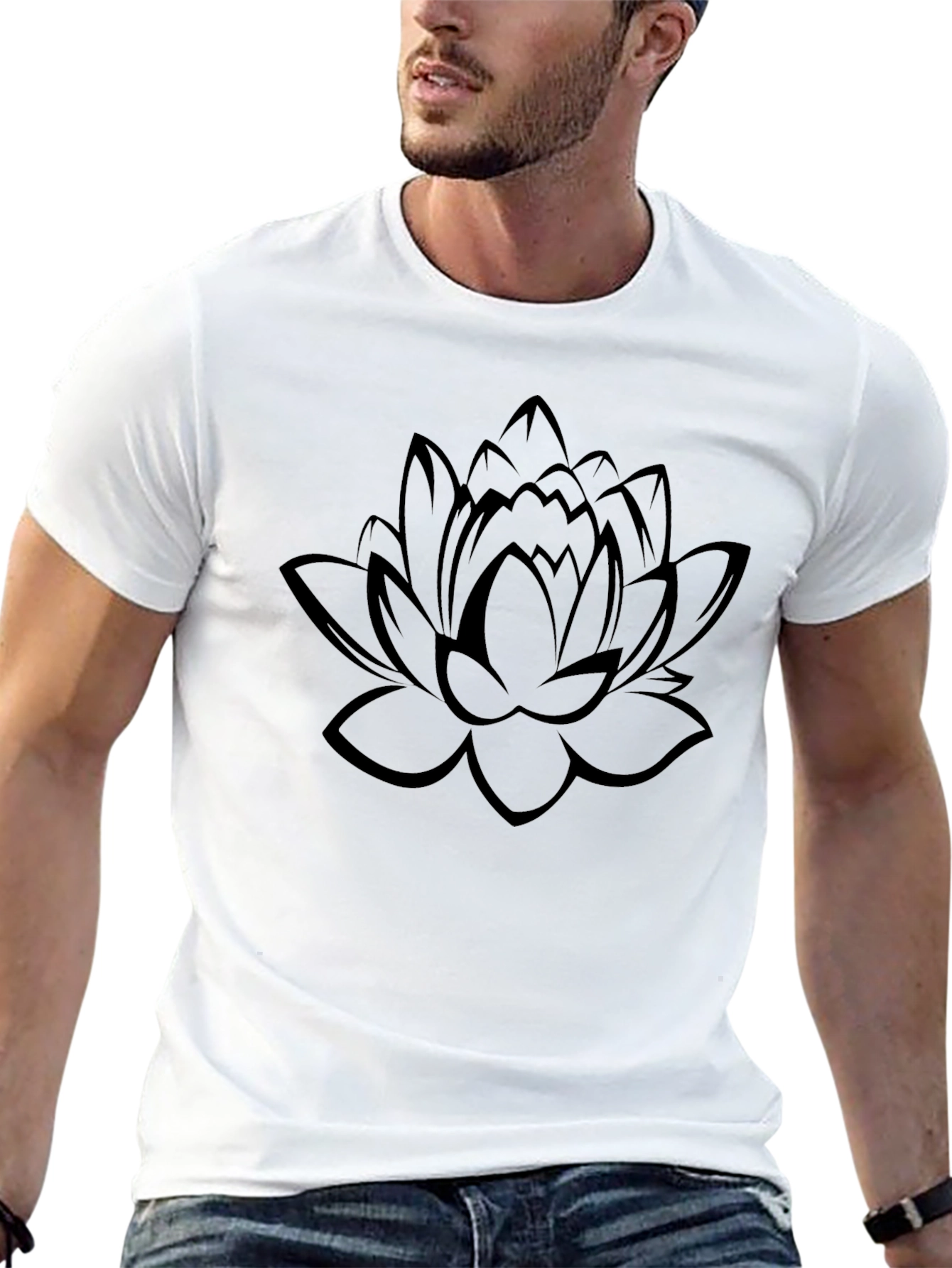 Lotus Flower Graphic Tee - Casual Black T-Shirt