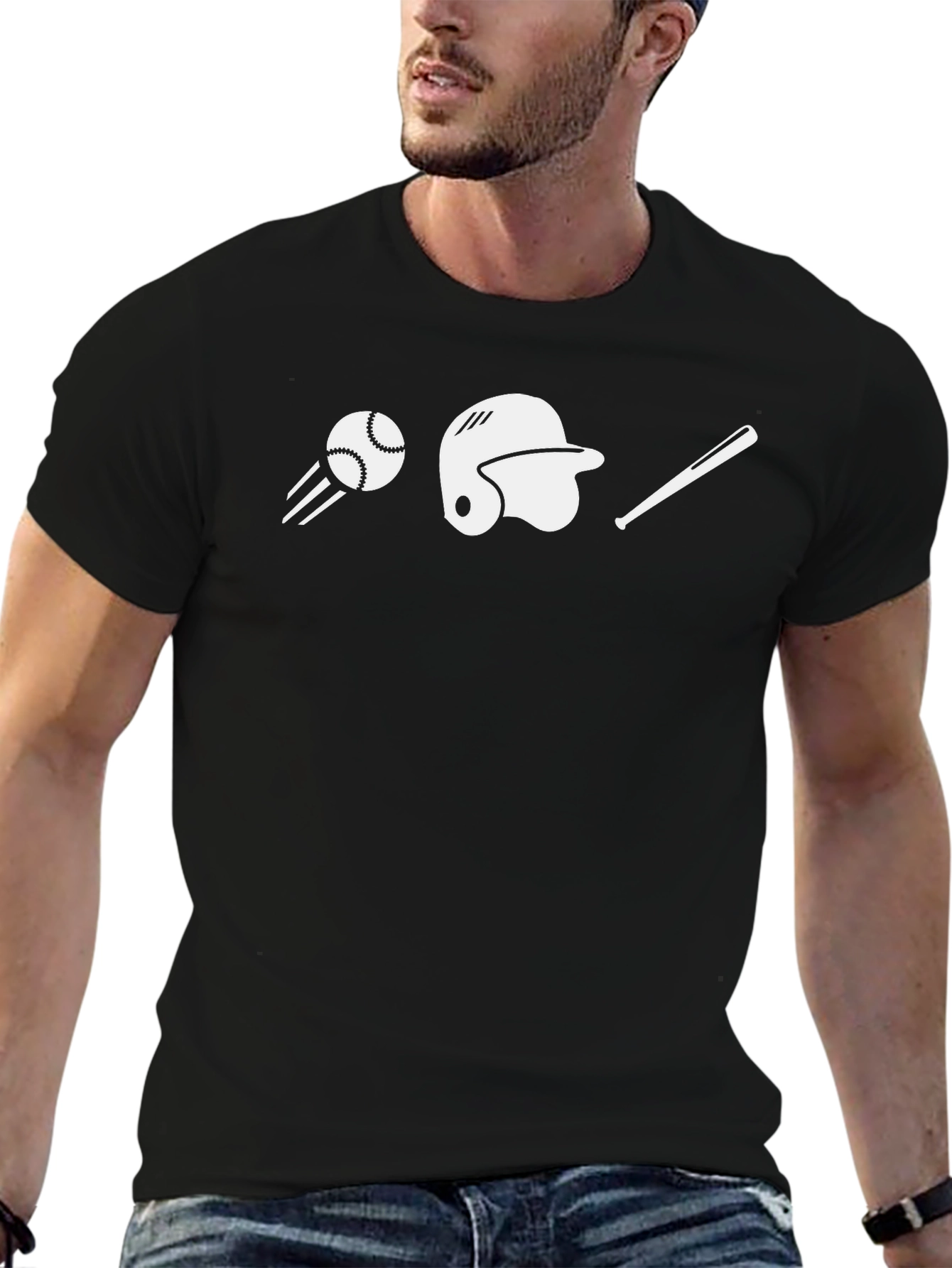 Baseball Graphic Tee - Black Cotton Blend