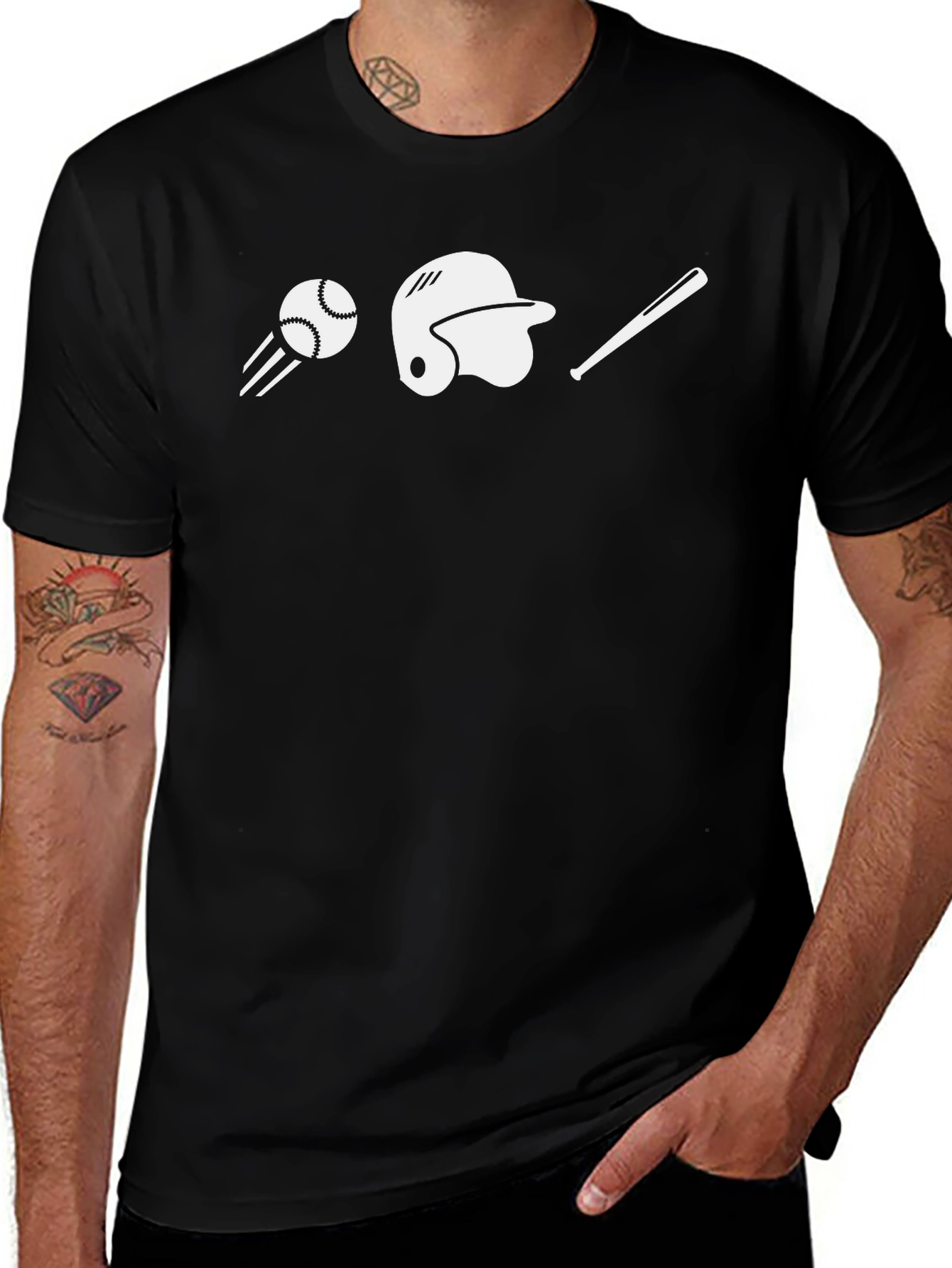 Baseball Graphic Tee - Black Cotton Blend