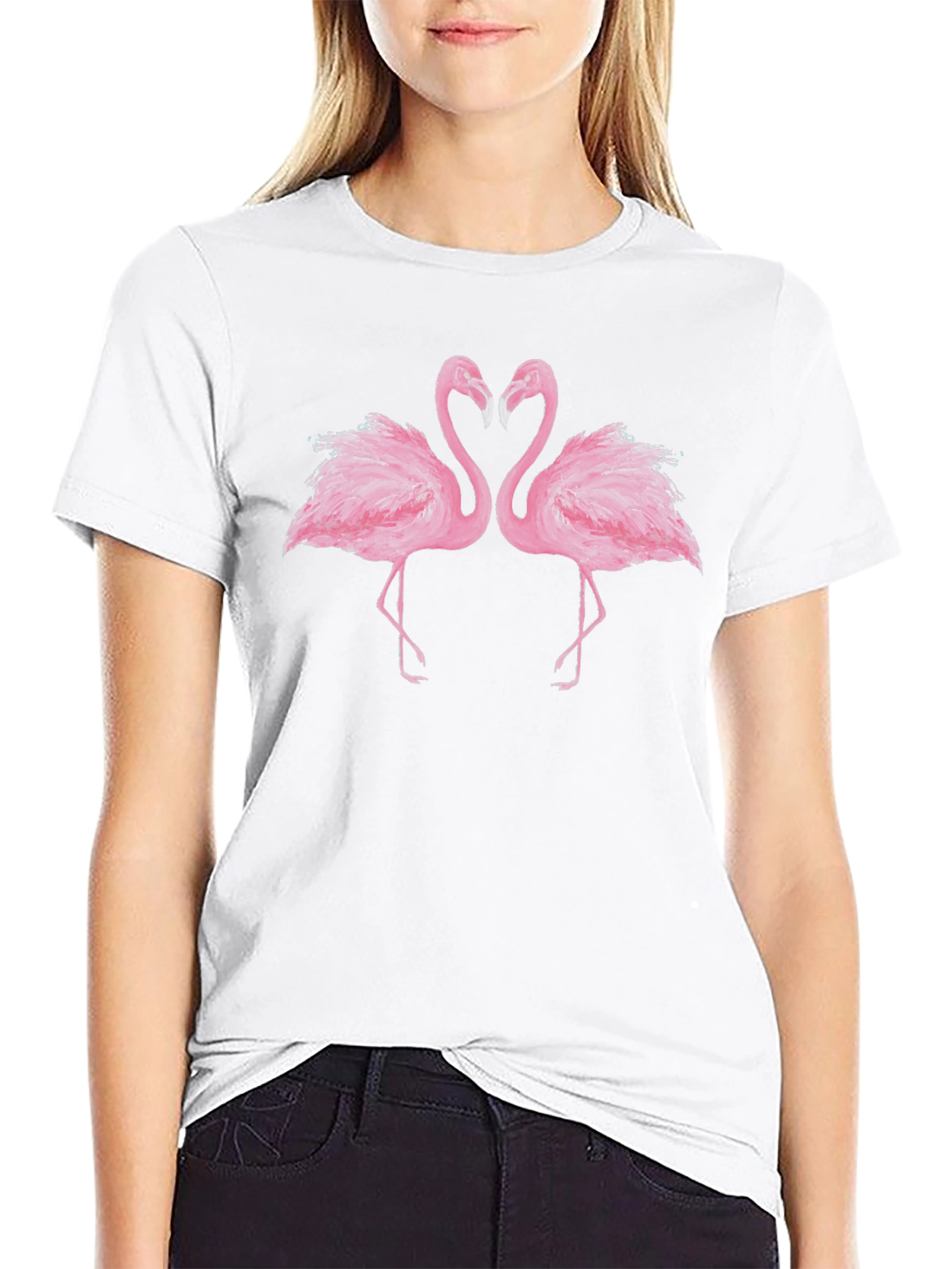 Flamingo Love Graphic Tee - Black Cotton Shirt