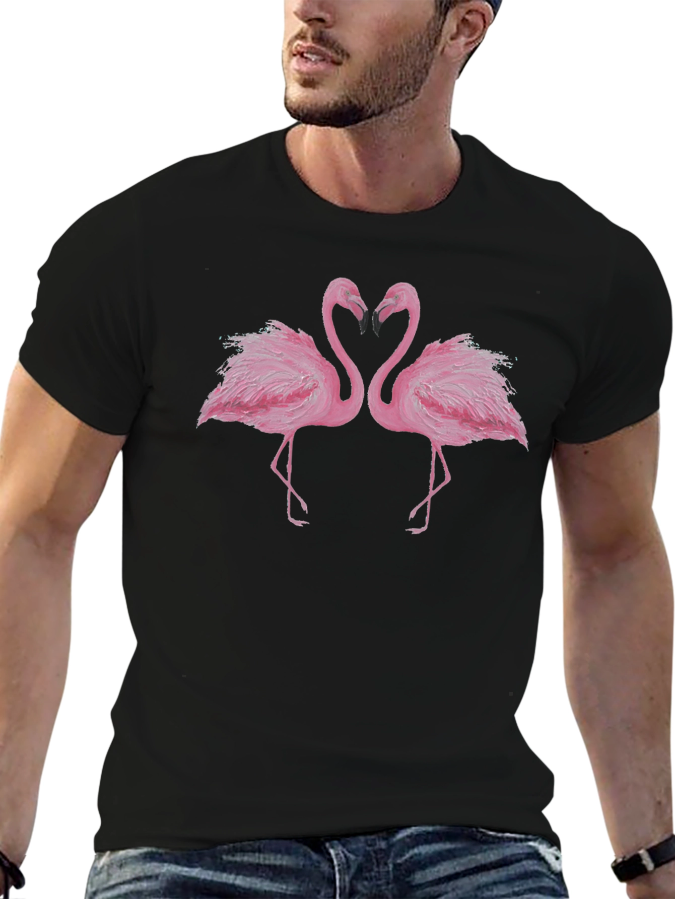Flamingo Love Graphic Tee - Black Cotton Shirt