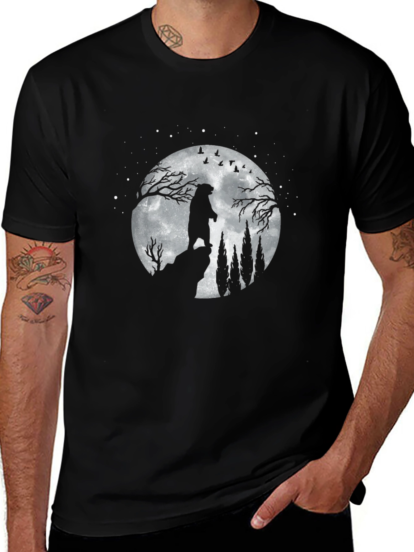 Bear Moon Silhouette Black T-Shirt