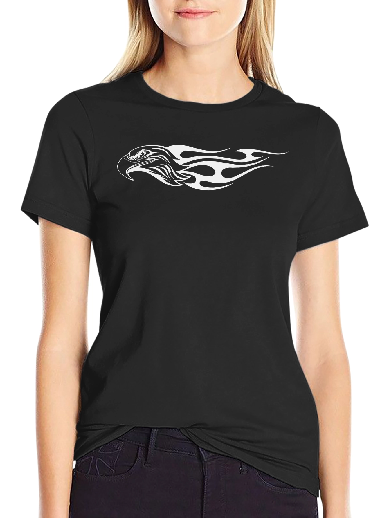 Mens Black Eagle Flame Graphic Tee