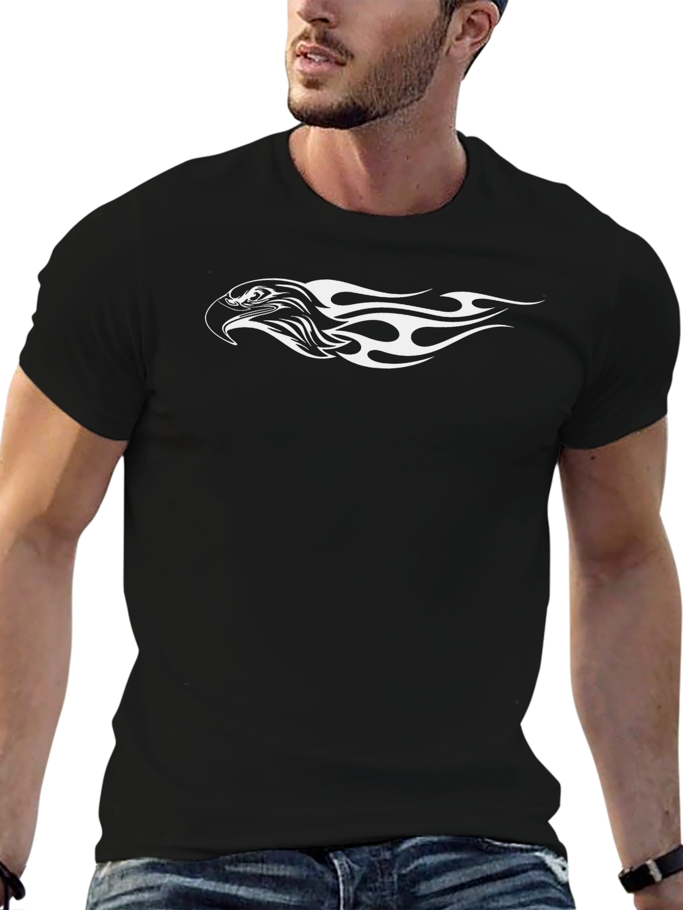 Mens Black Eagle Flame Graphic Tee
