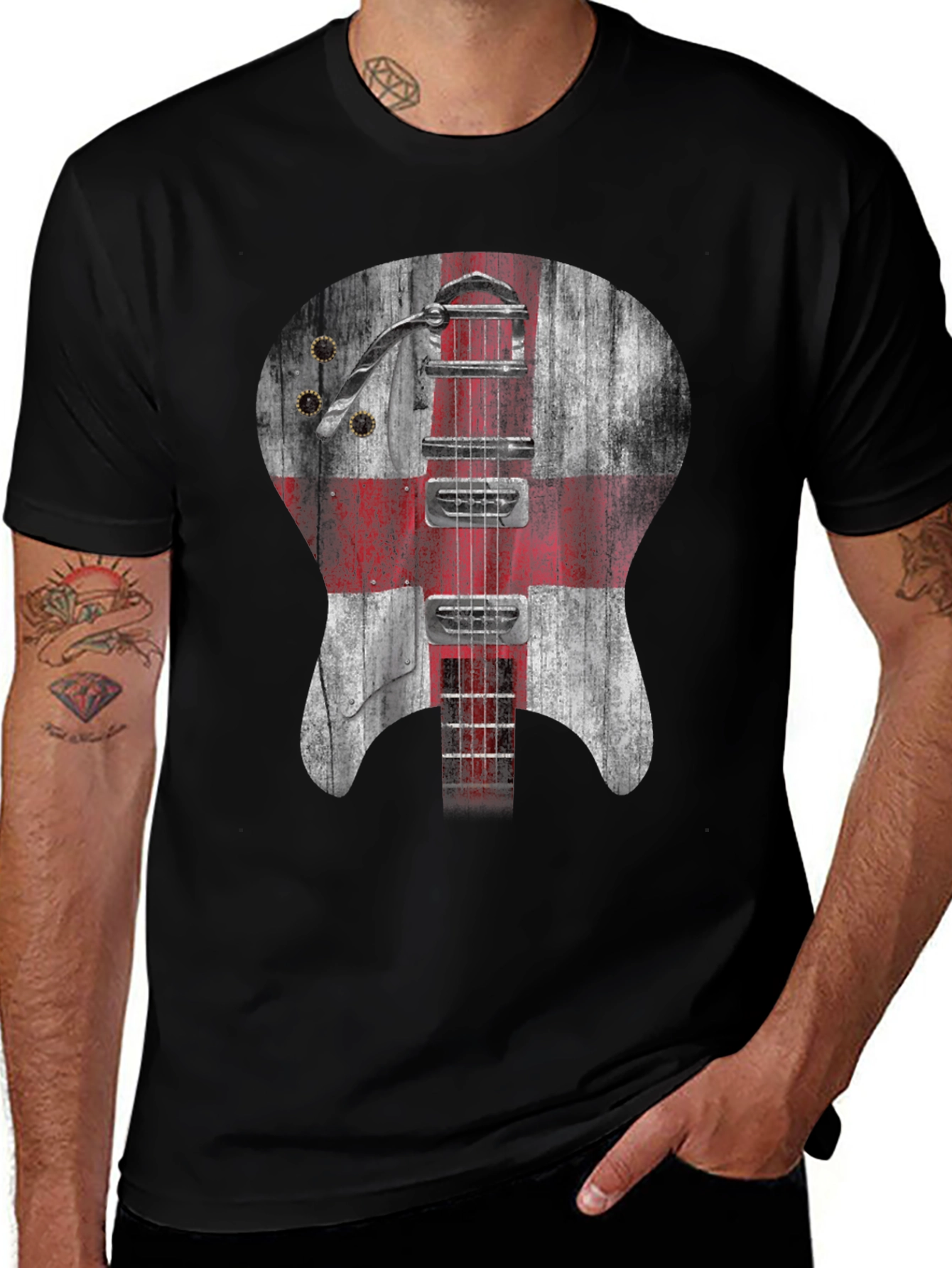 England Flag Guitar Graphic Tee - Black