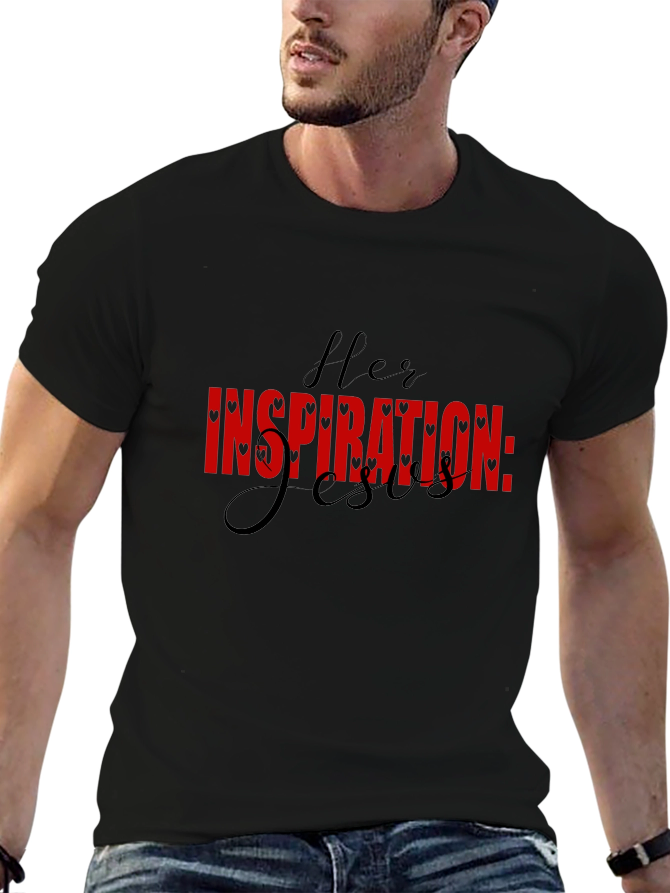 Her Inspiration: Jesus - Black Graphic T-Shirt