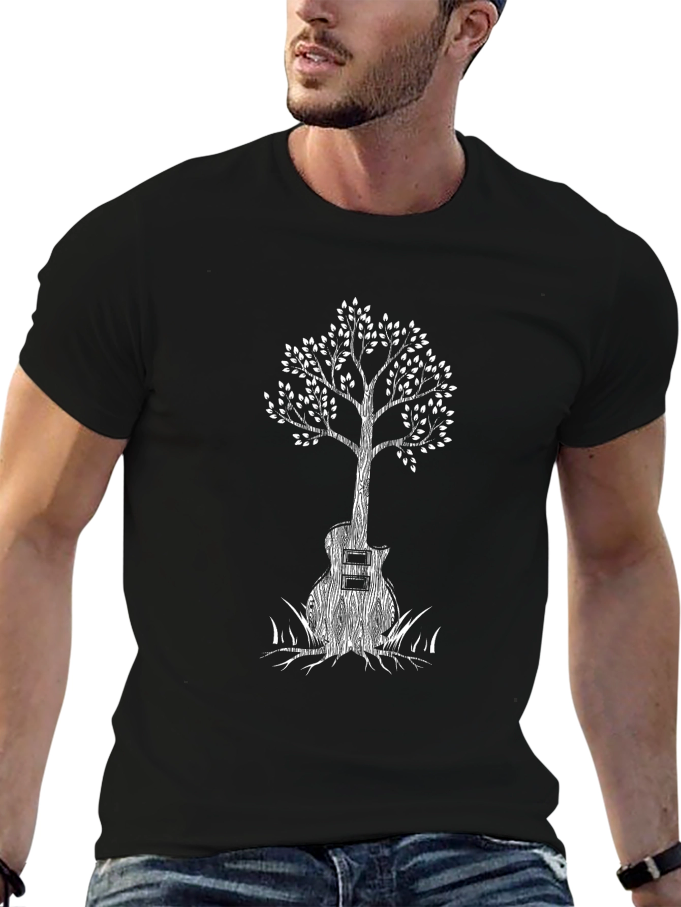 Guitar Tree Graphic Tee - Black Cotton Blend