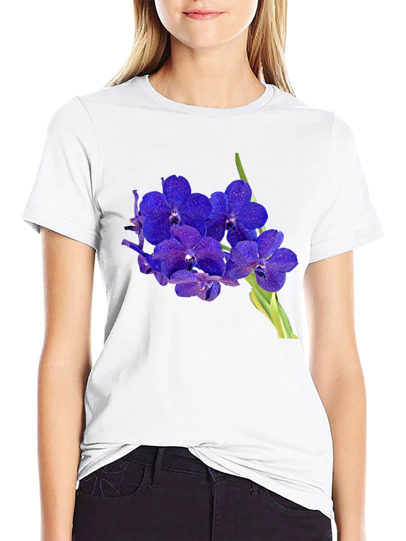 Blue Orchid Graphic Black T-Shirt