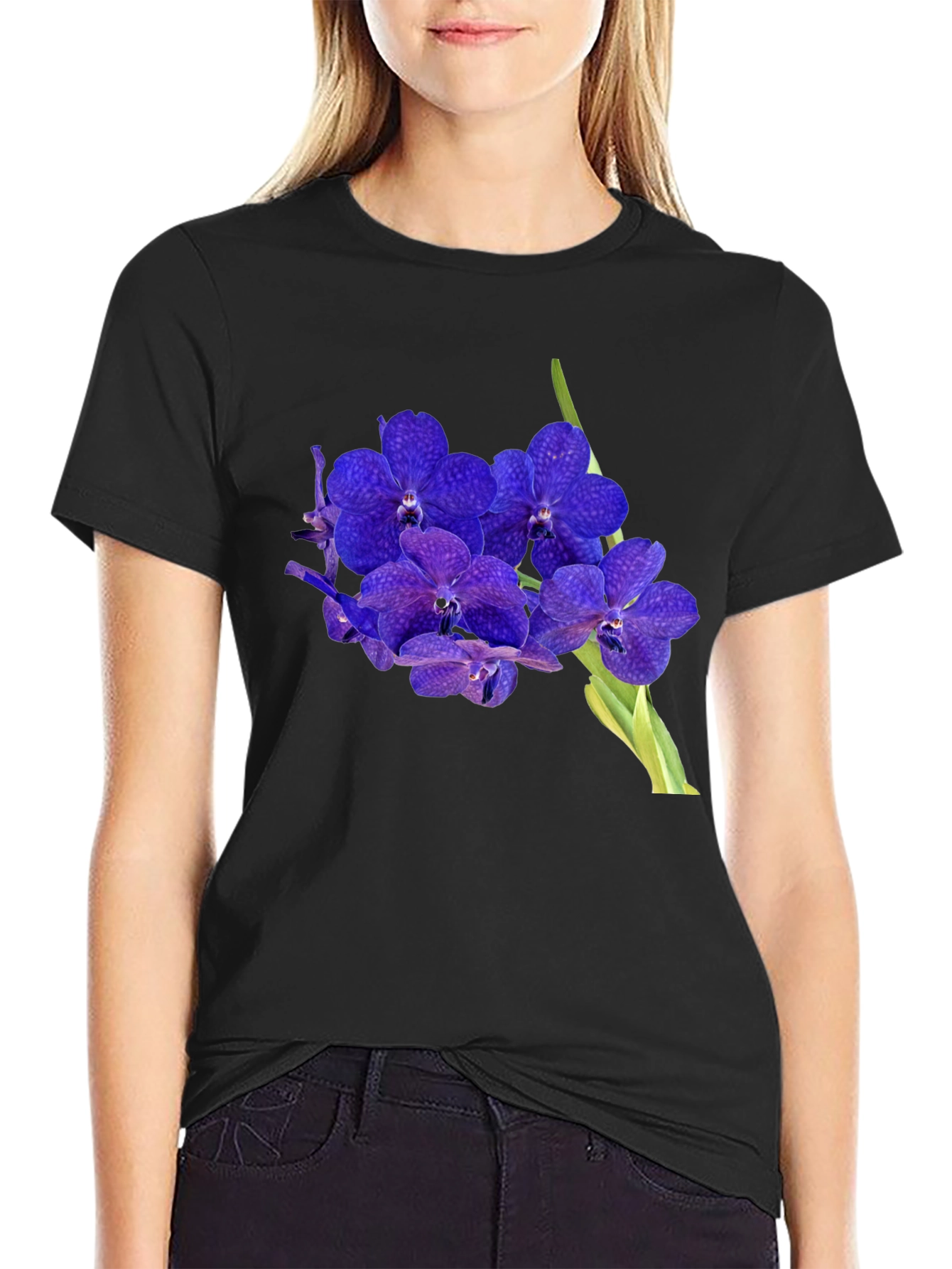 Blue Orchid Graphic Black T-Shirt