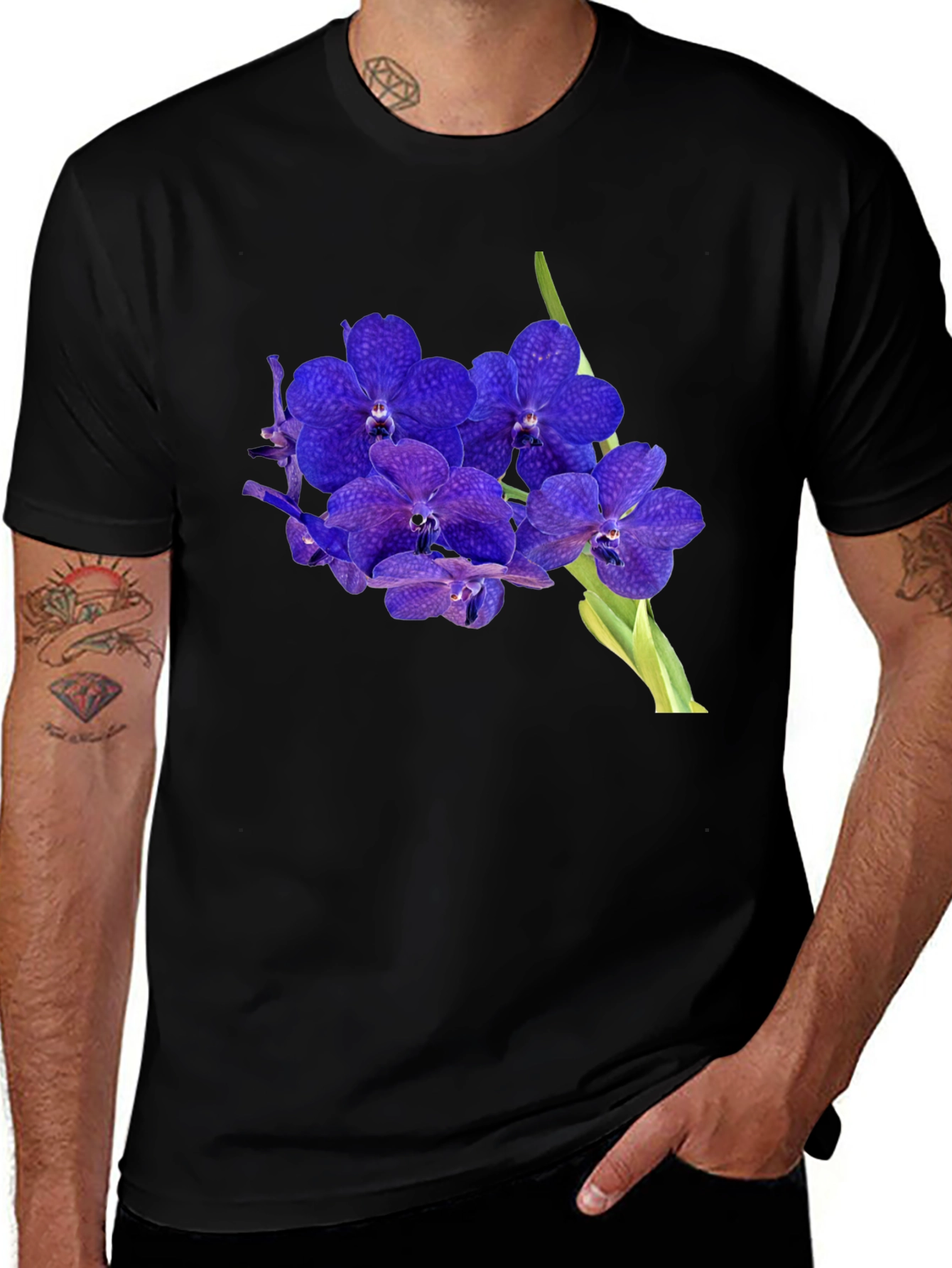 Blue Orchid Graphic Black T-Shirt