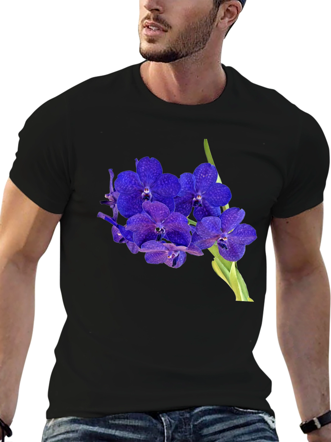 Blue Orchid Graphic Black T-Shirt