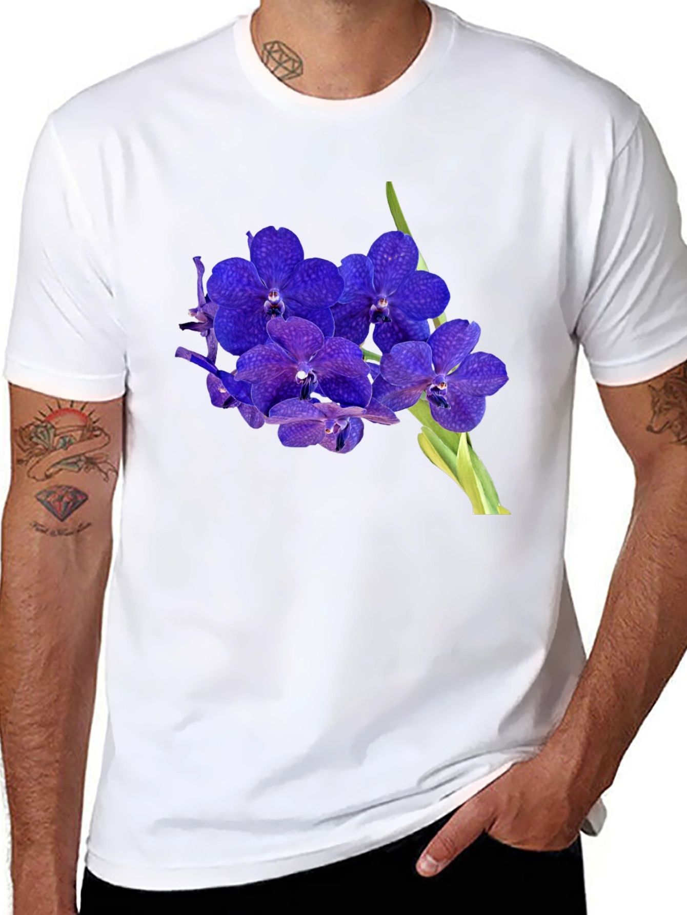 Blue Orchid Graphic Black T-Shirt