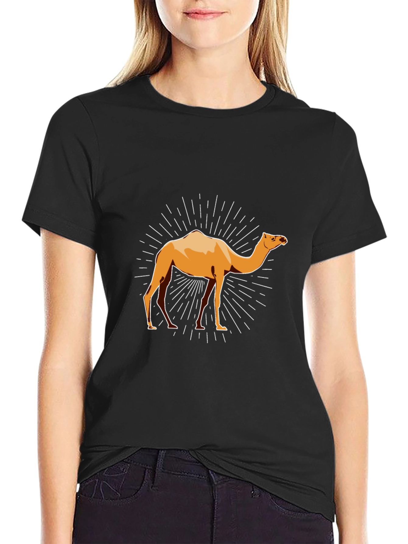 Camel Graphic Tee - Black Cotton T-Shirt
