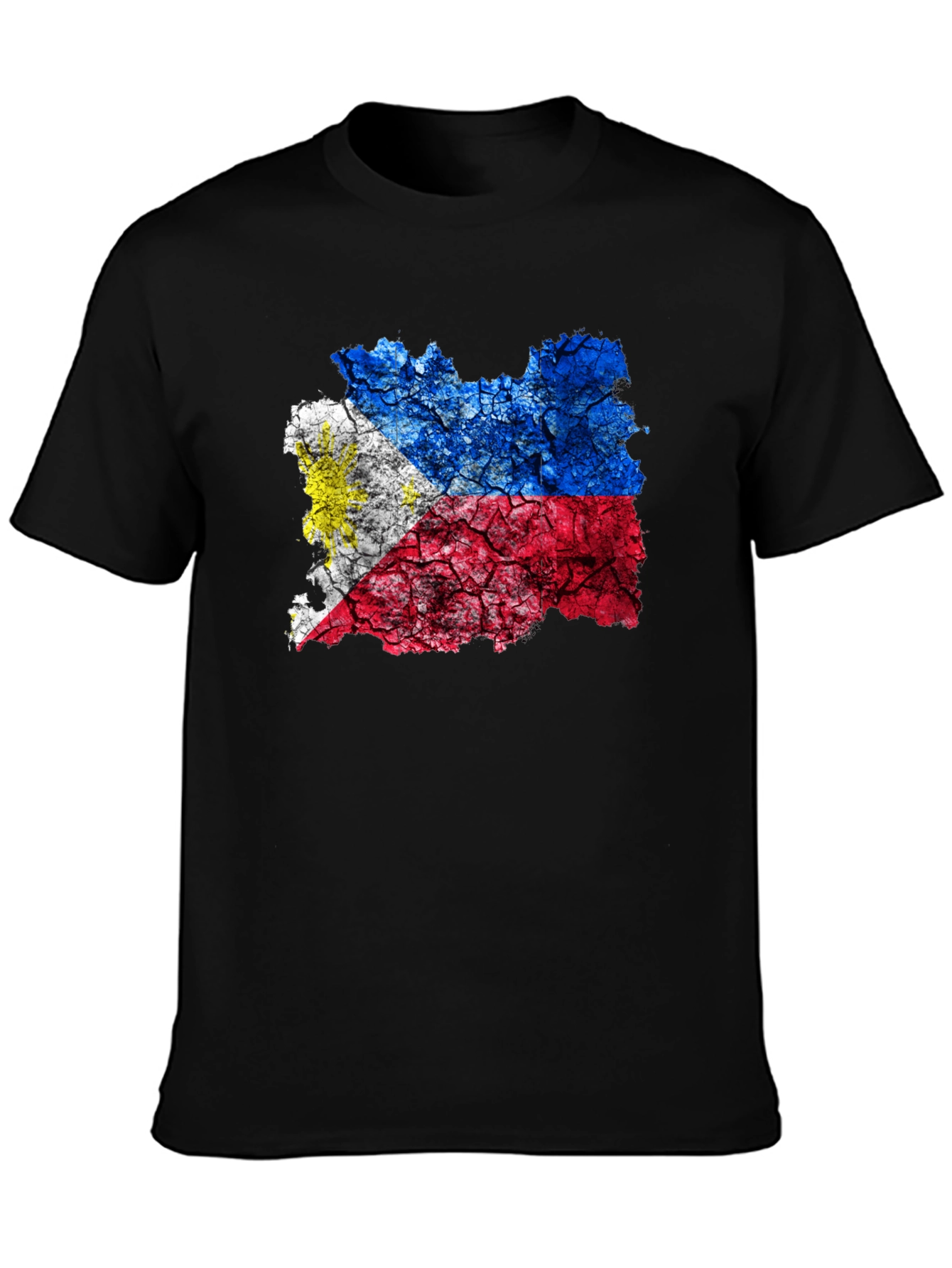 Philippines Flag Cracked T-Shirt - Black