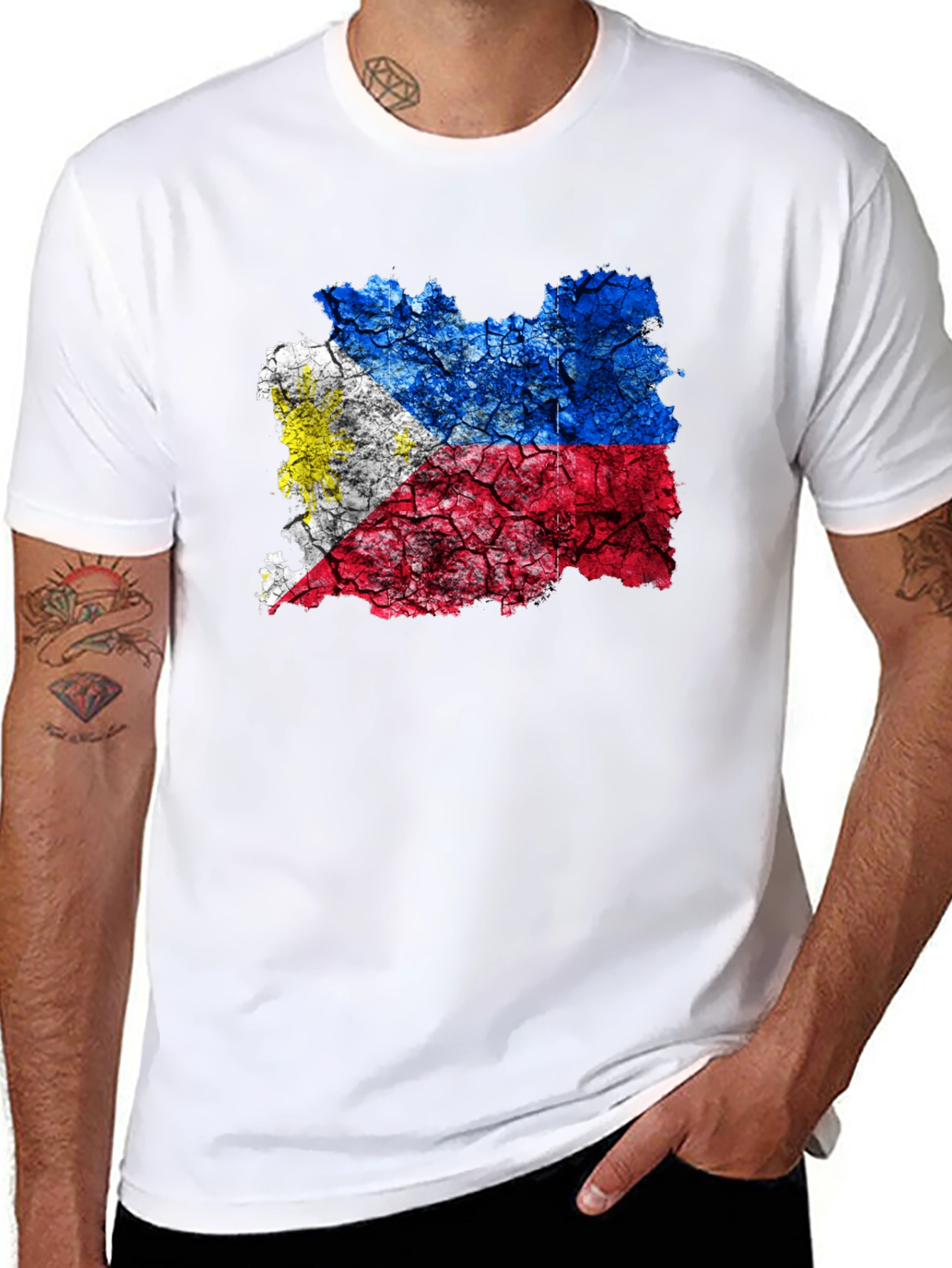Philippines Flag Cracked T-Shirt - Black