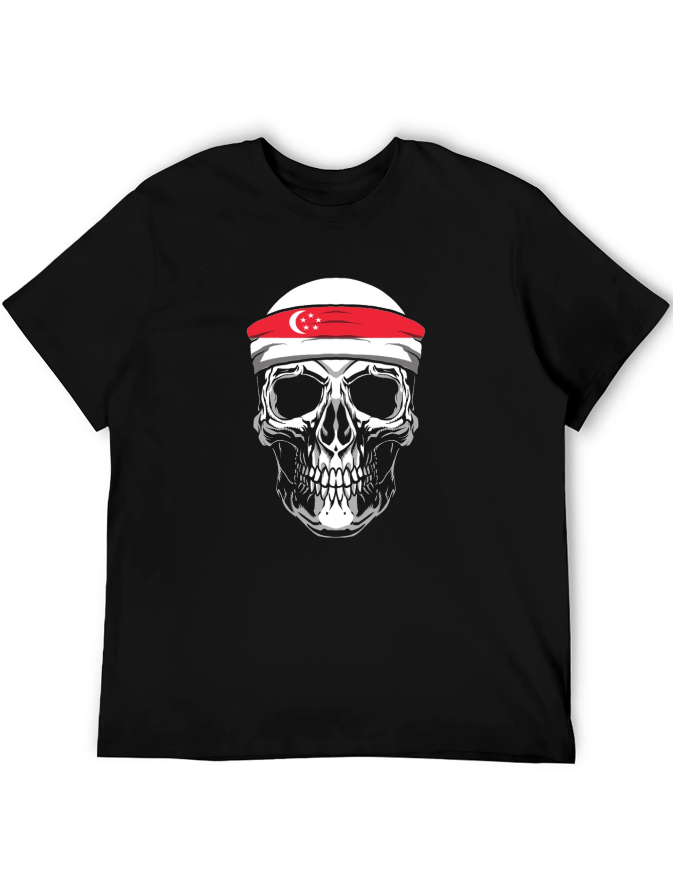 Singapore Flag Skull T-Shirt - Unique Graphic Tee