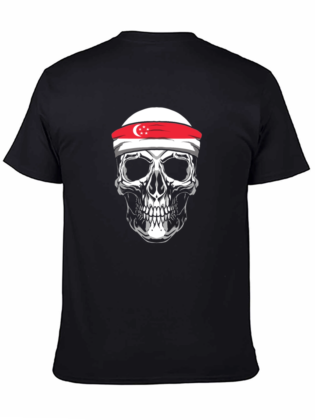 Singapore Flag Skull T-Shirt - Unique Graphic Tee