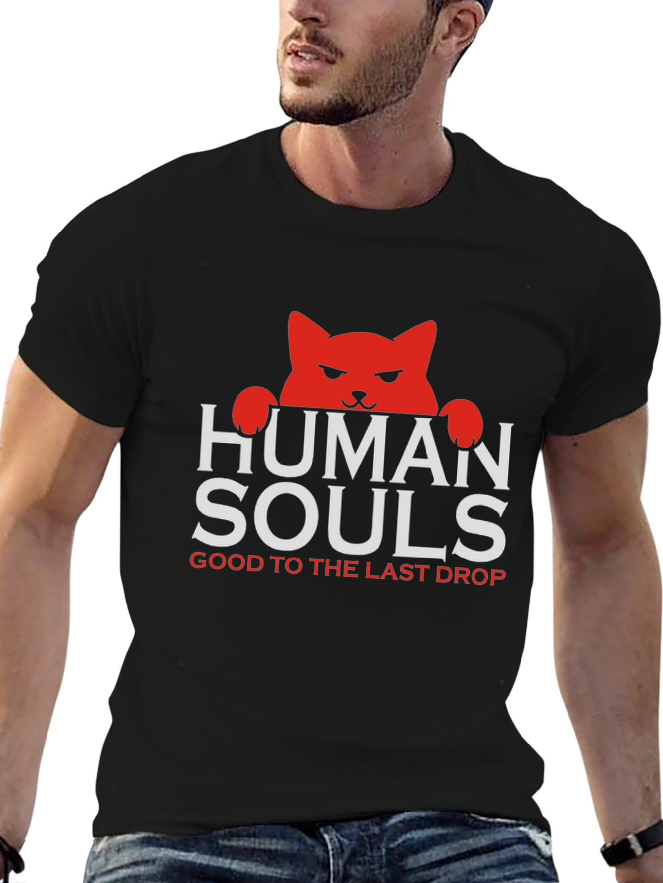 Human Souls Cat Graphic Black T-Shirt