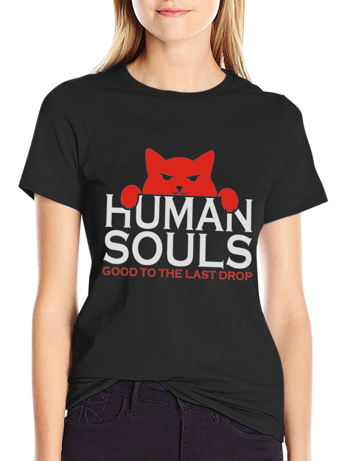 Human Souls Cat Graphic Black T-Shirt