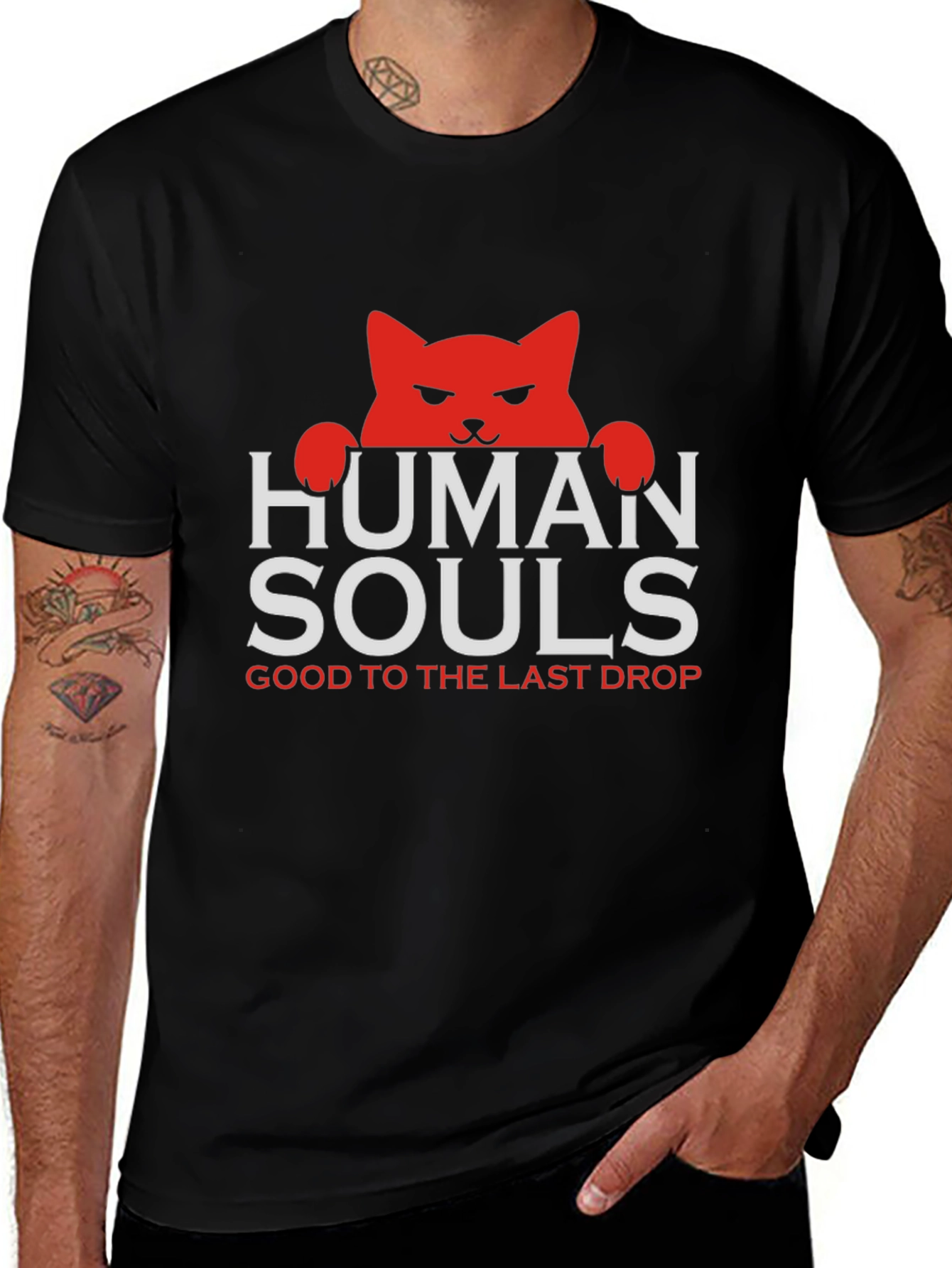 Human Souls Cat Graphic Black T-Shirt