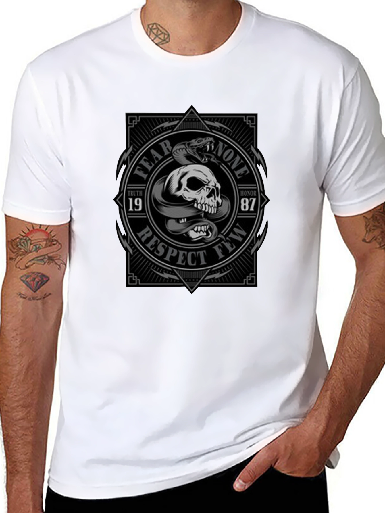 Fear None Skull & Snake Graphic T-Shirt