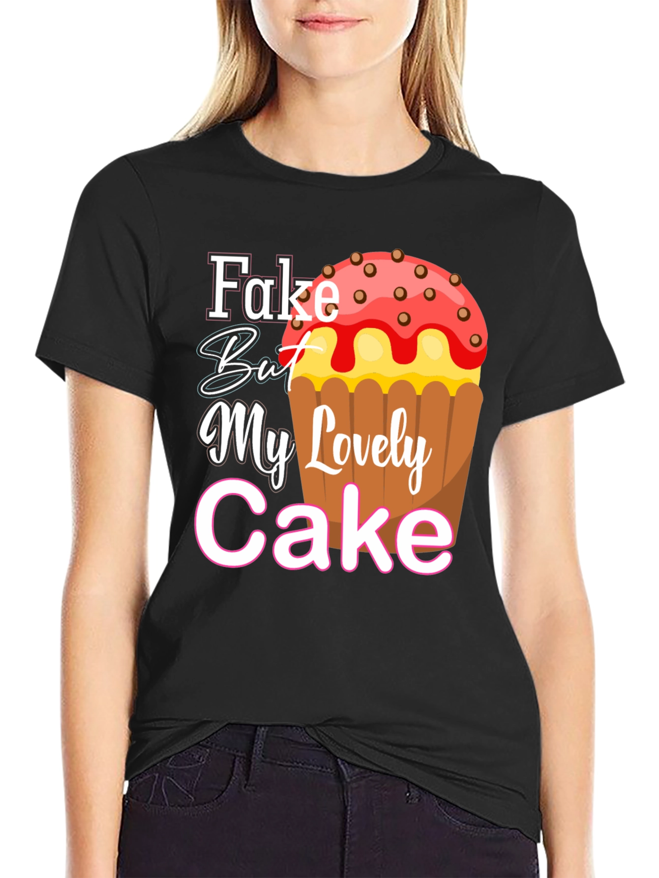 Fake But My Lovely Cake Black Graphic Tee