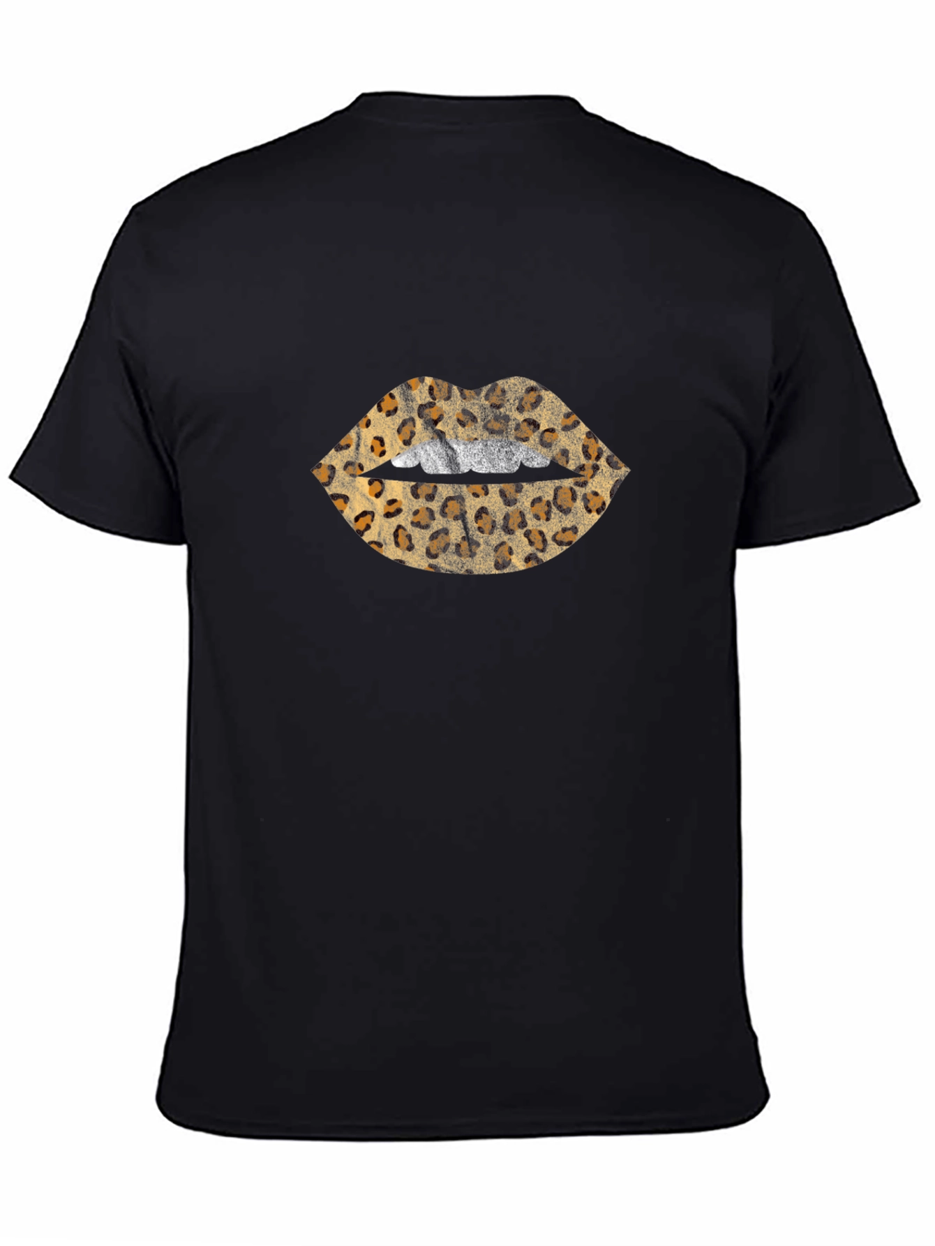 Leopard Print Lips Graphic Black T-Shirt